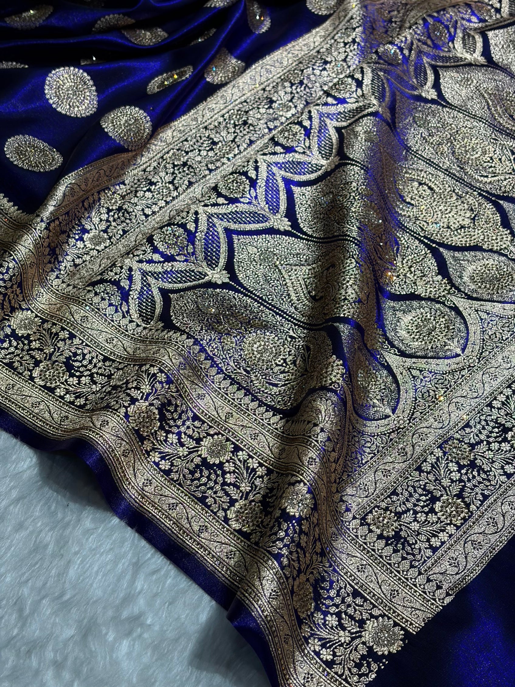 Royal Blue Shades Banarasi With Swarovski Stone Work Satin Silk Saree BSS33