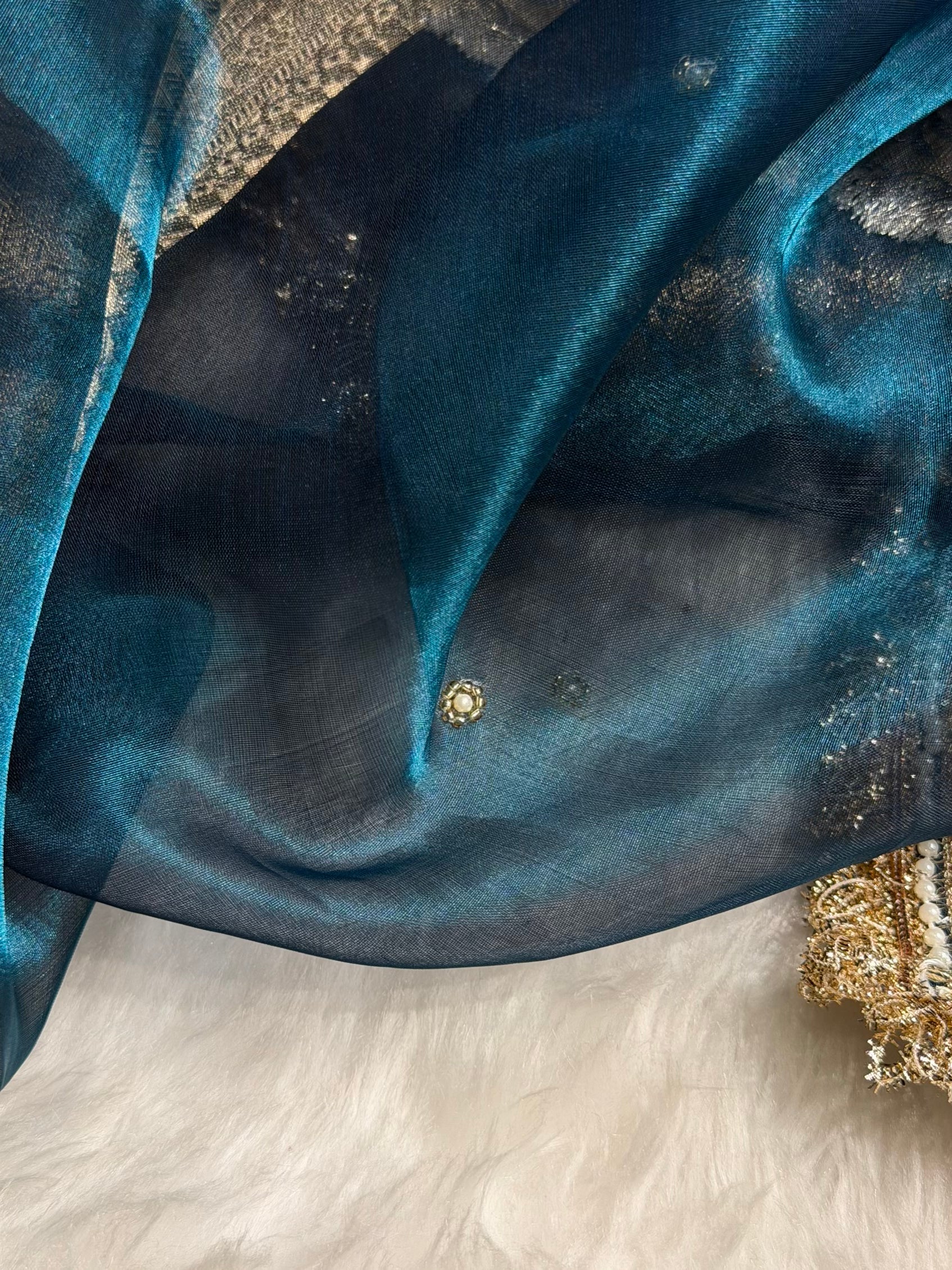 German Blue Shade Pure Tissue Silk Saree with Gota Patti PTGP-17
