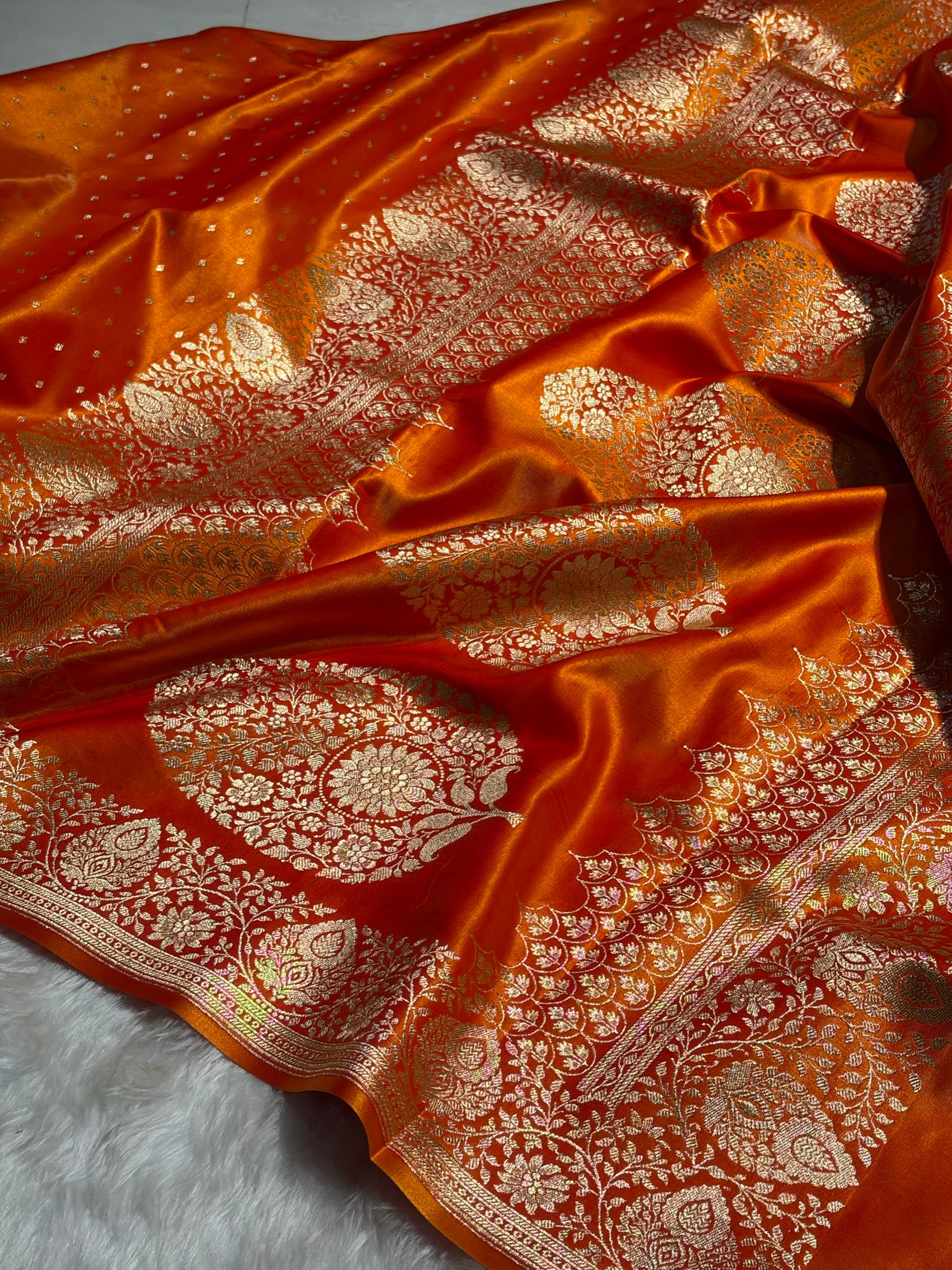 Ultra Light Weight Satin Silk Boota in Orange Shades SS31