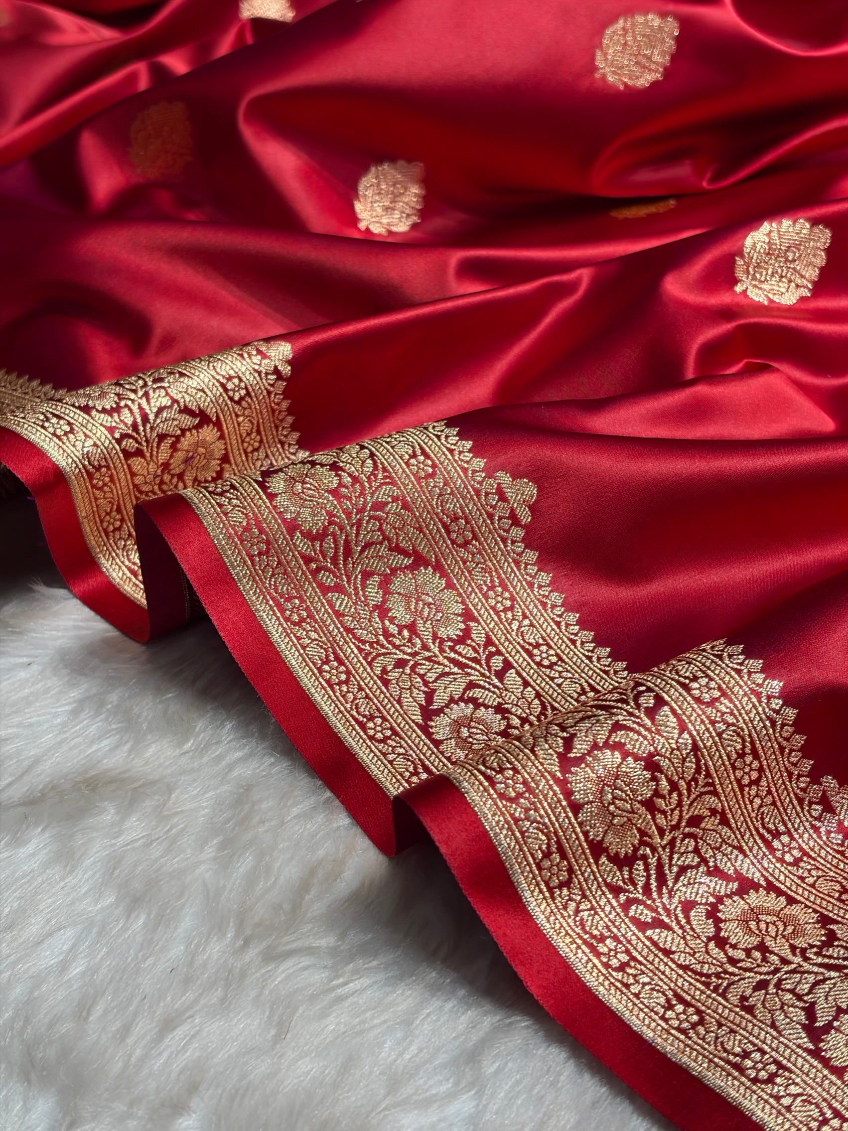 Maroon Booti Pattern Satin Katan Silk Saree SK65