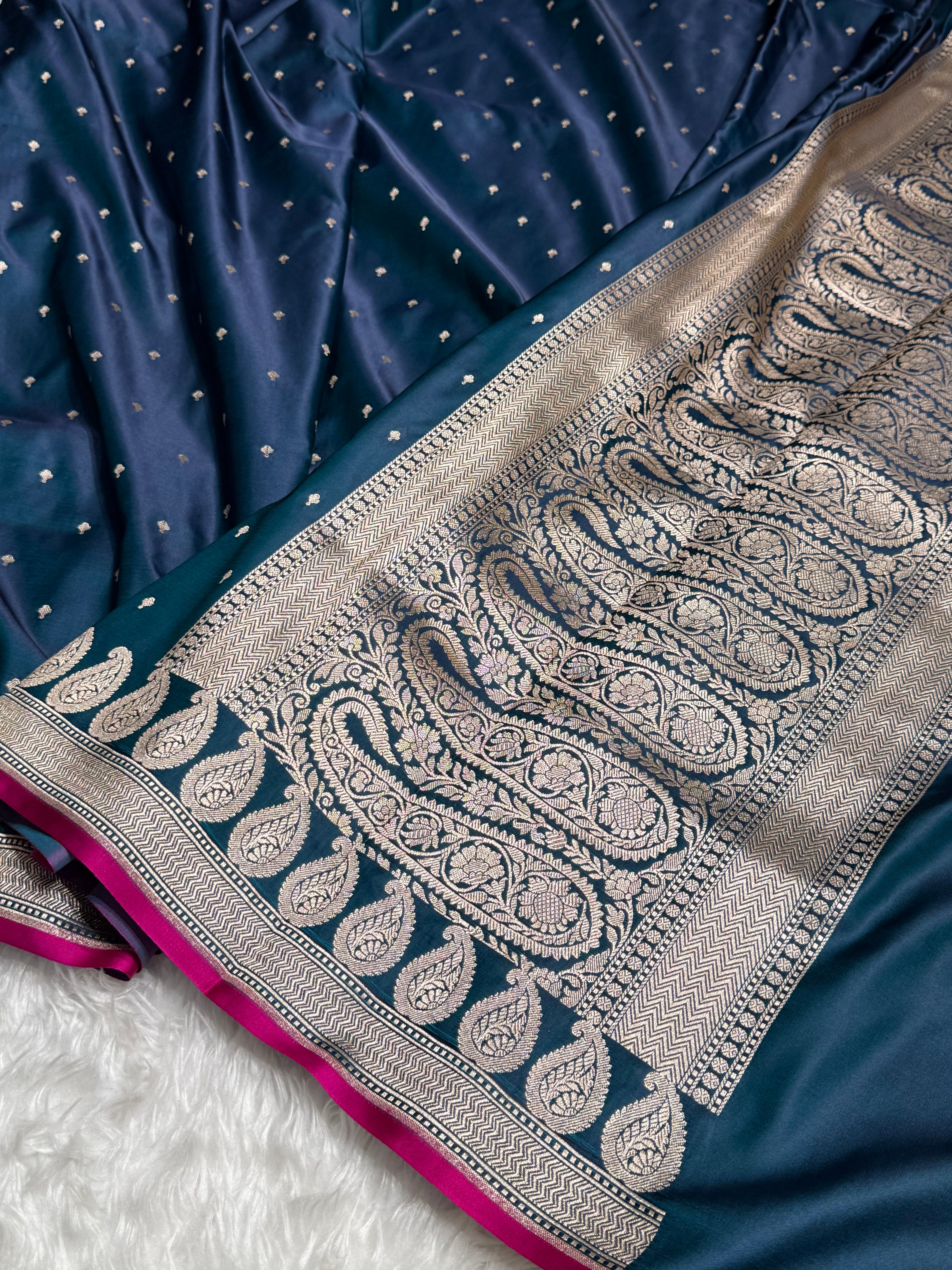 Teal Booti Motif Mashru Silk Saree MSM-02