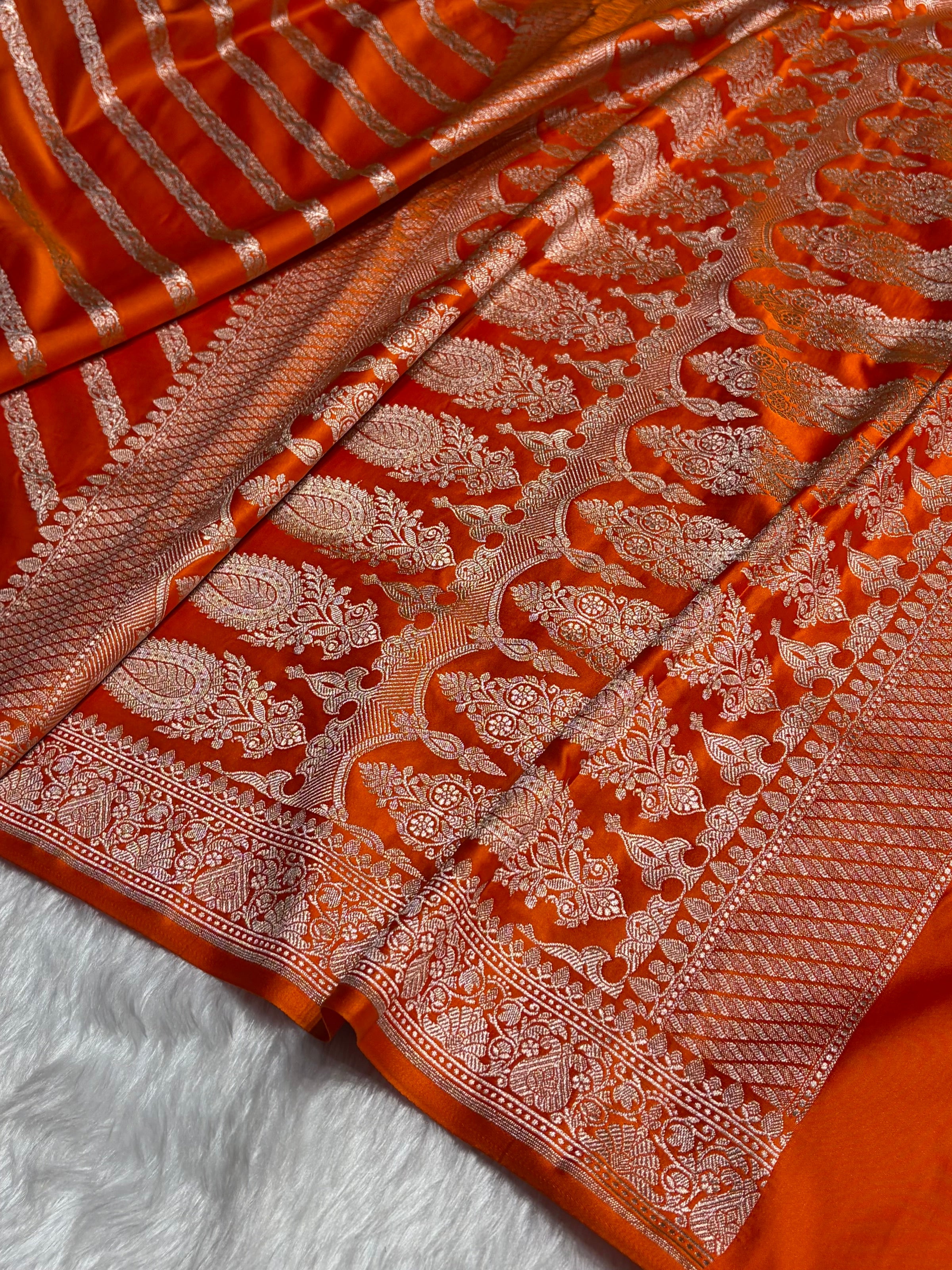 Orange With Floral Border Mashru Silk Saree MSM-98