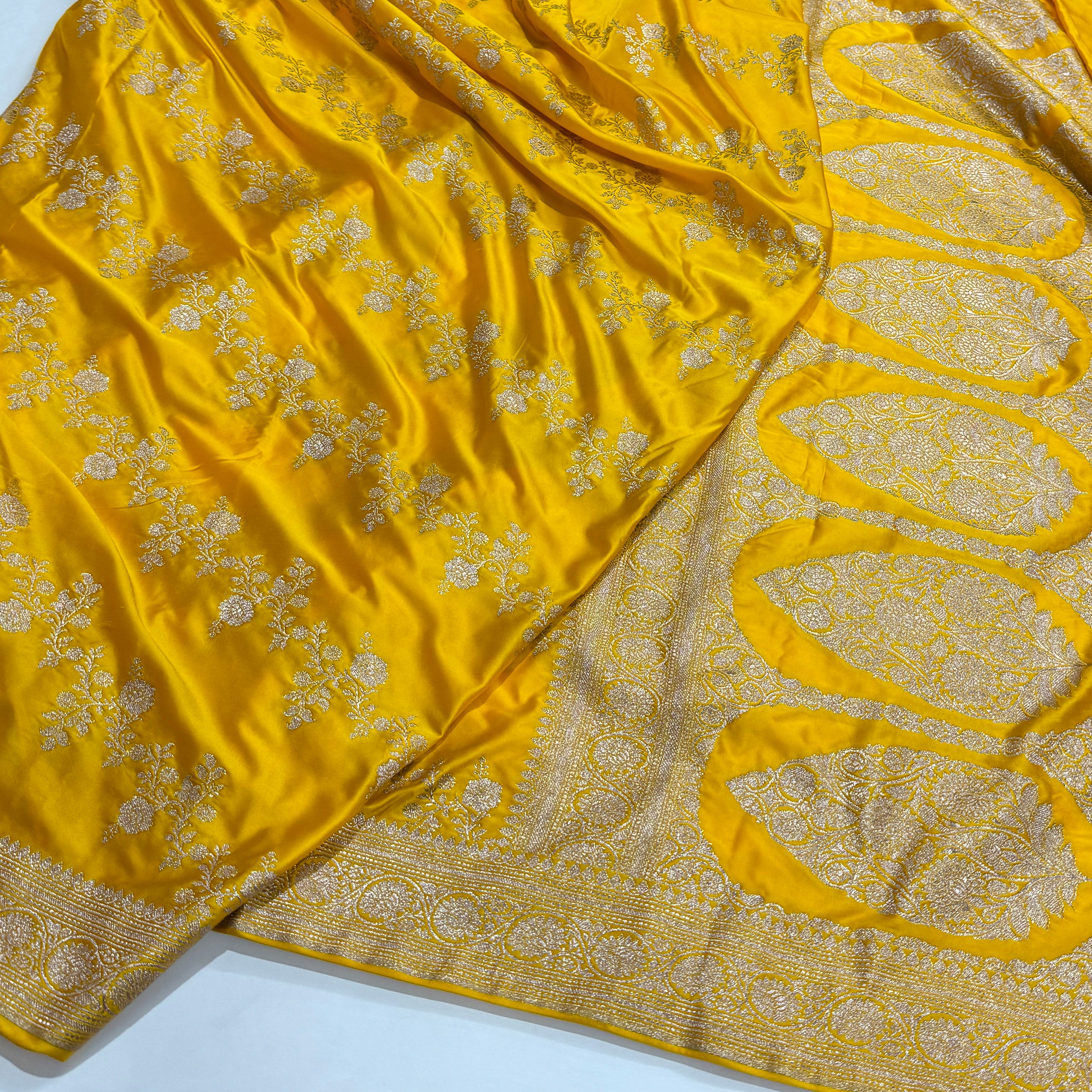 Mango Yellow Cross Mashru Silk Saree