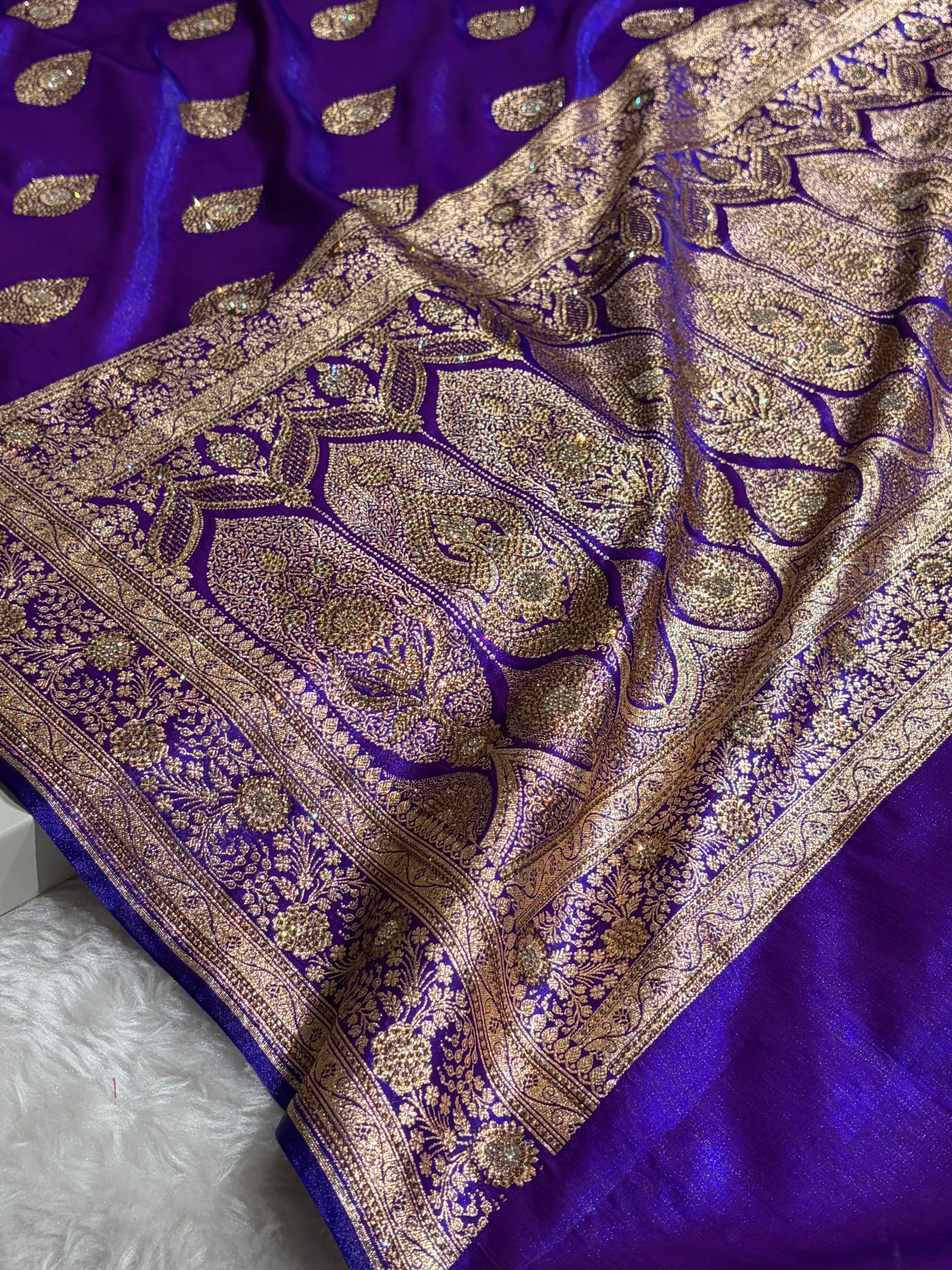 Purple Shades Banarasi Satin Silk Boota with Swarovski Work BSS05 (E)