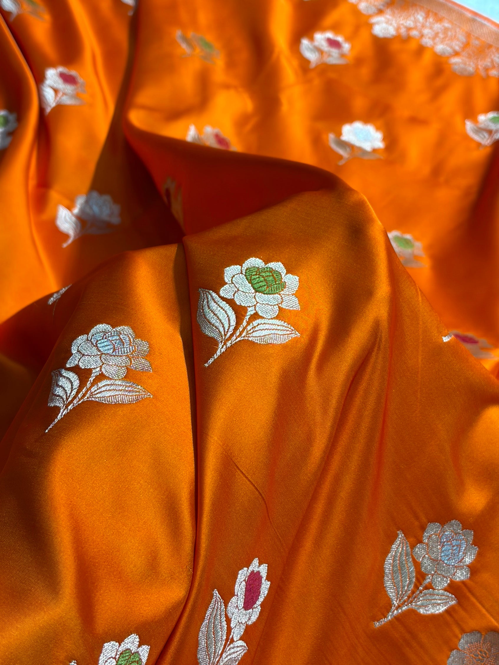 Premium Banarasi Satin Katan Saree With Minakari Boota in Orange Shades SK94
