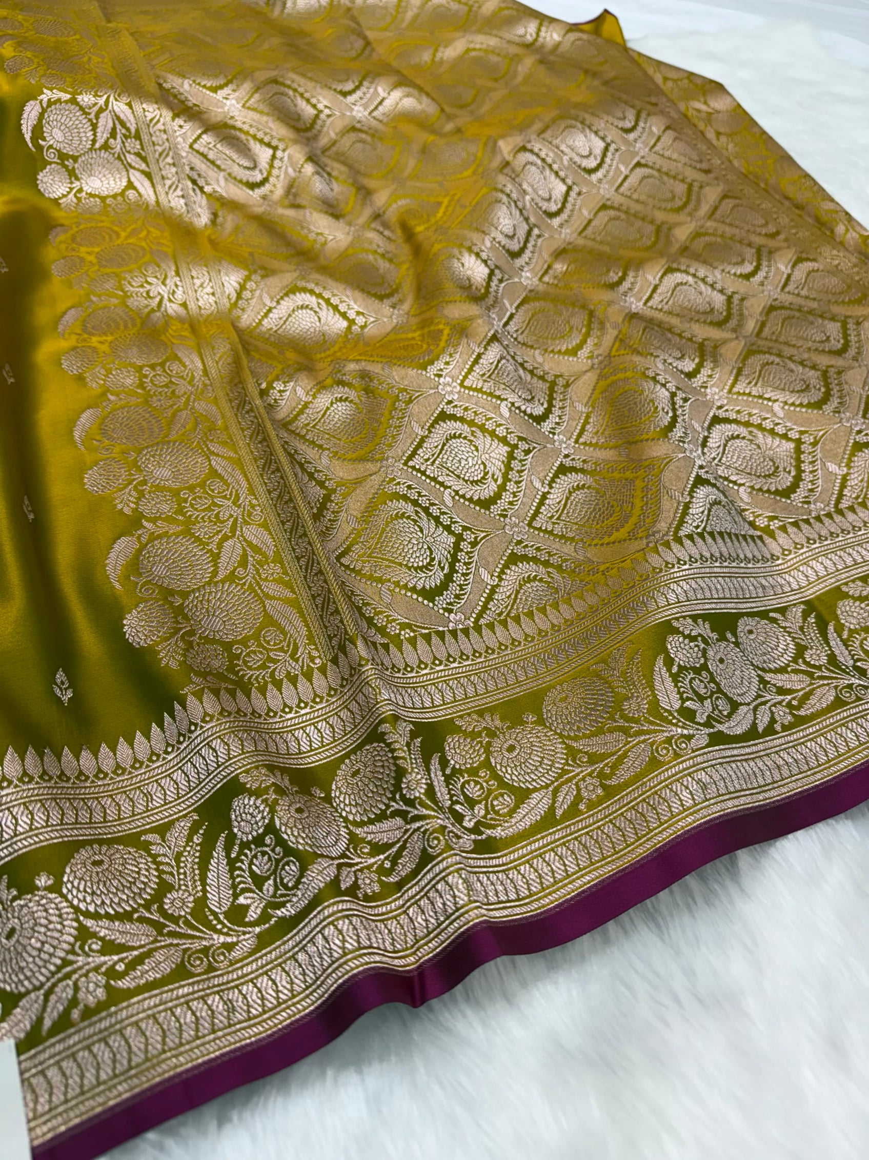 Mehendi Green Shades Floral Boota Mashru Silk Saree MSM 73