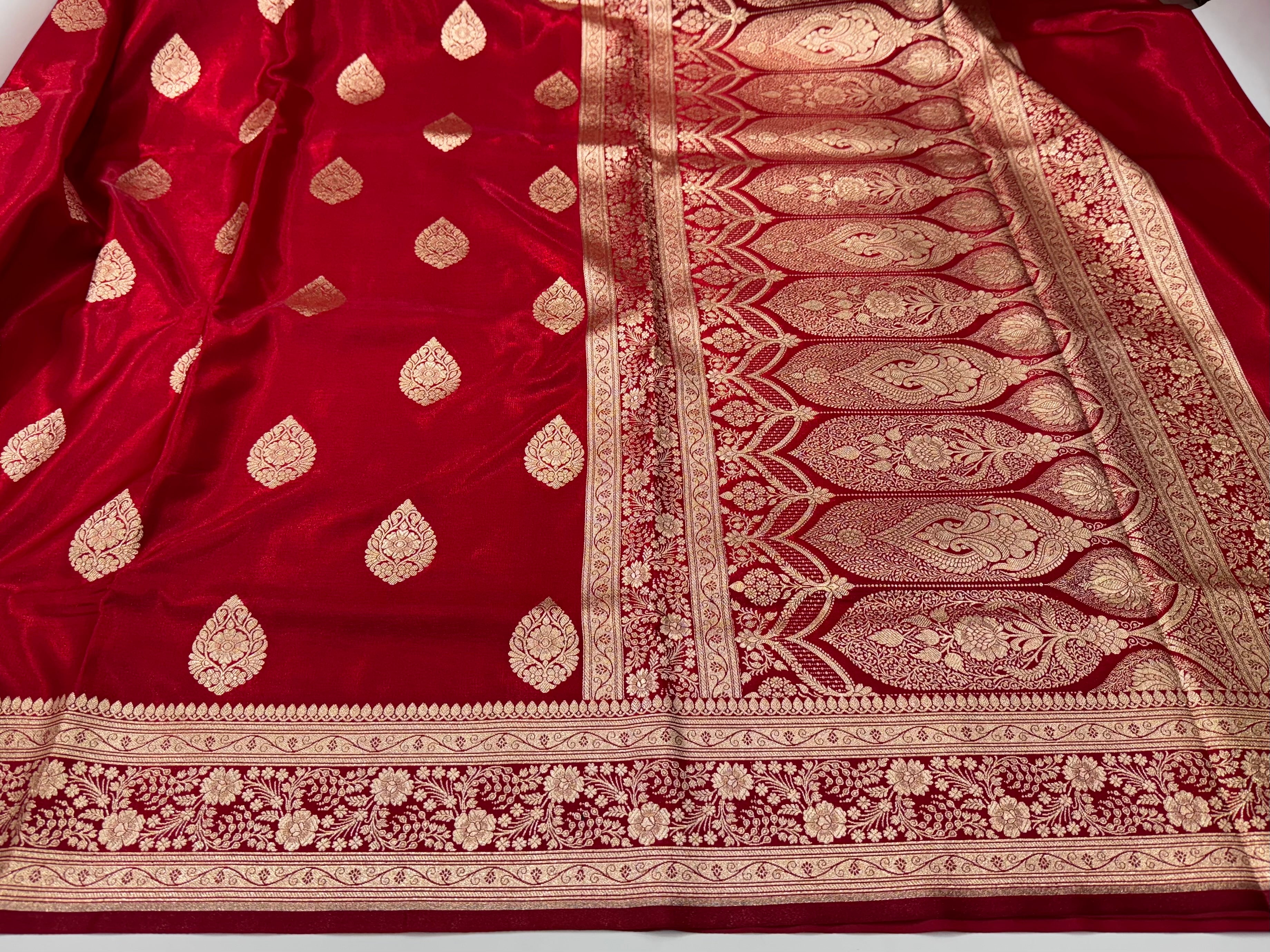 Ultra Light Weight Satin Silk Boota in Red Shades SS05
