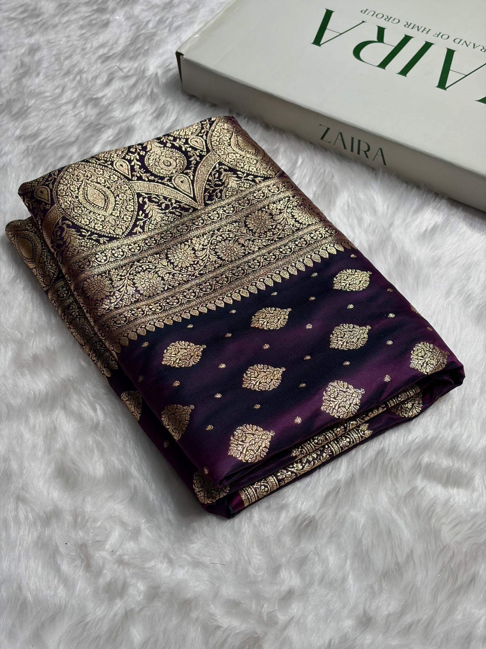 Wine Unique Boota Pattern Satin Katan Silk Saree SK69