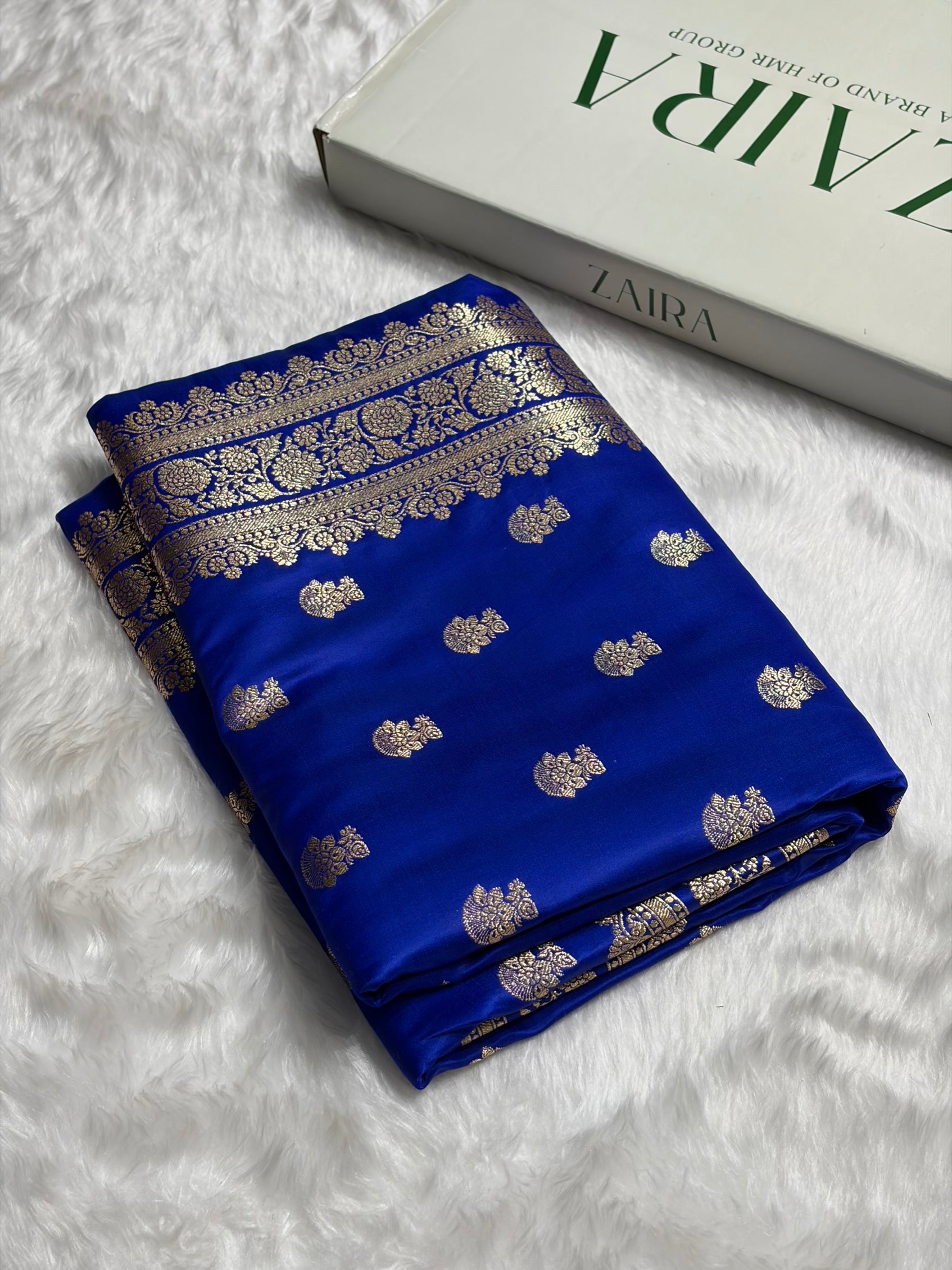 Royal Blue Booti Pattern Satin Katan Silk Saree SK49