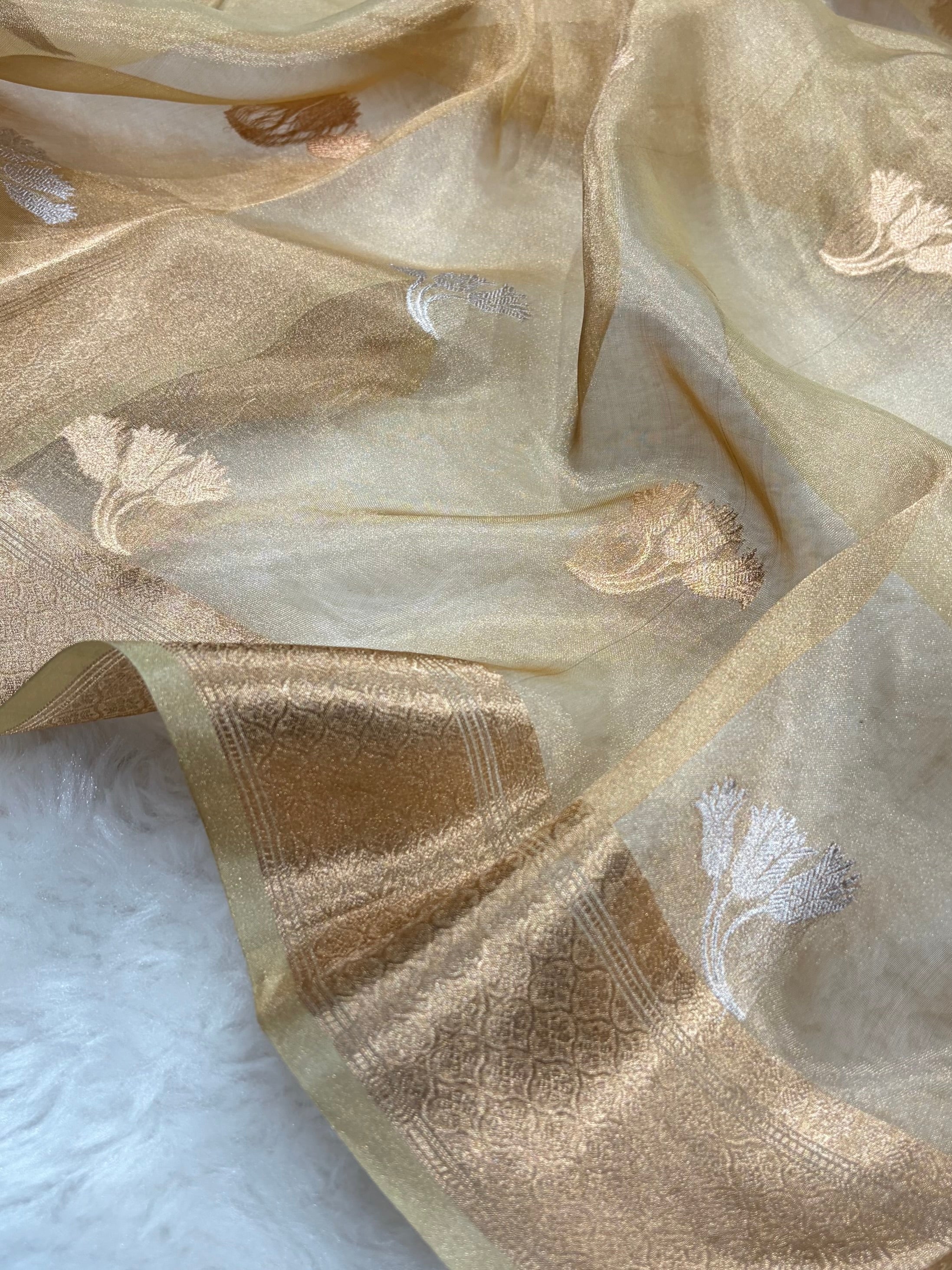 Tusser Bananasi Floral Shades Pure Tissue Silk Saree PT-53