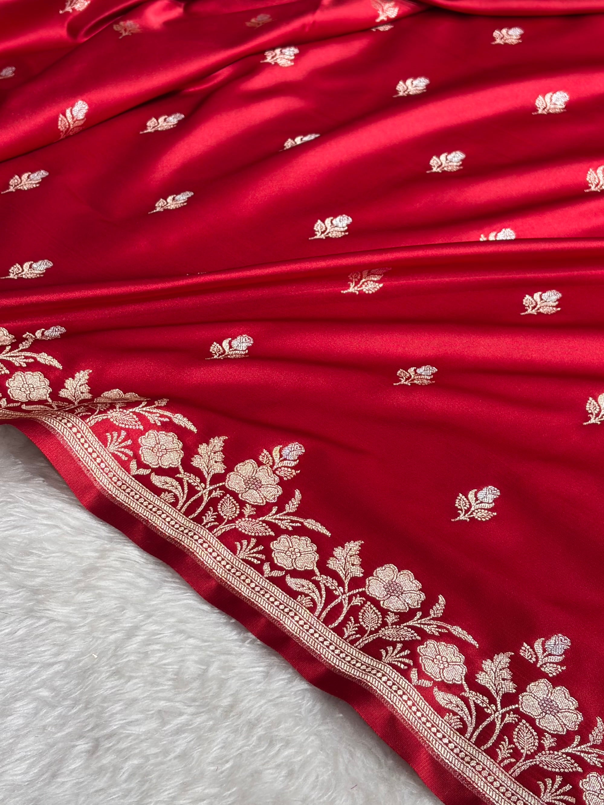 Banarasi Maroon Boota With Floral Border Mashru Silk Saree MSM-85