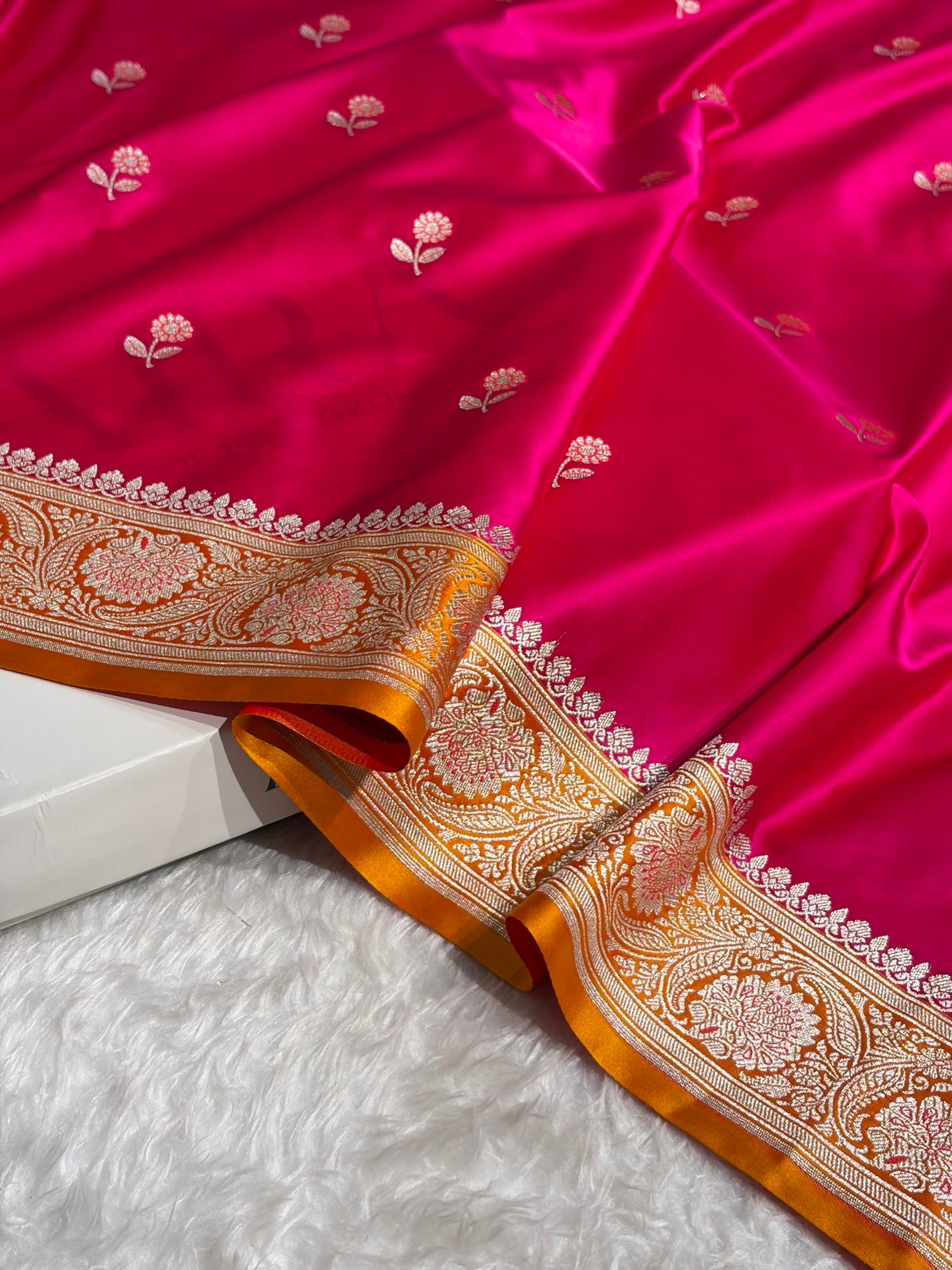 Rani / Mustard Shades Banarasi Booti Pattern Mashru Silk Saree MSM-137