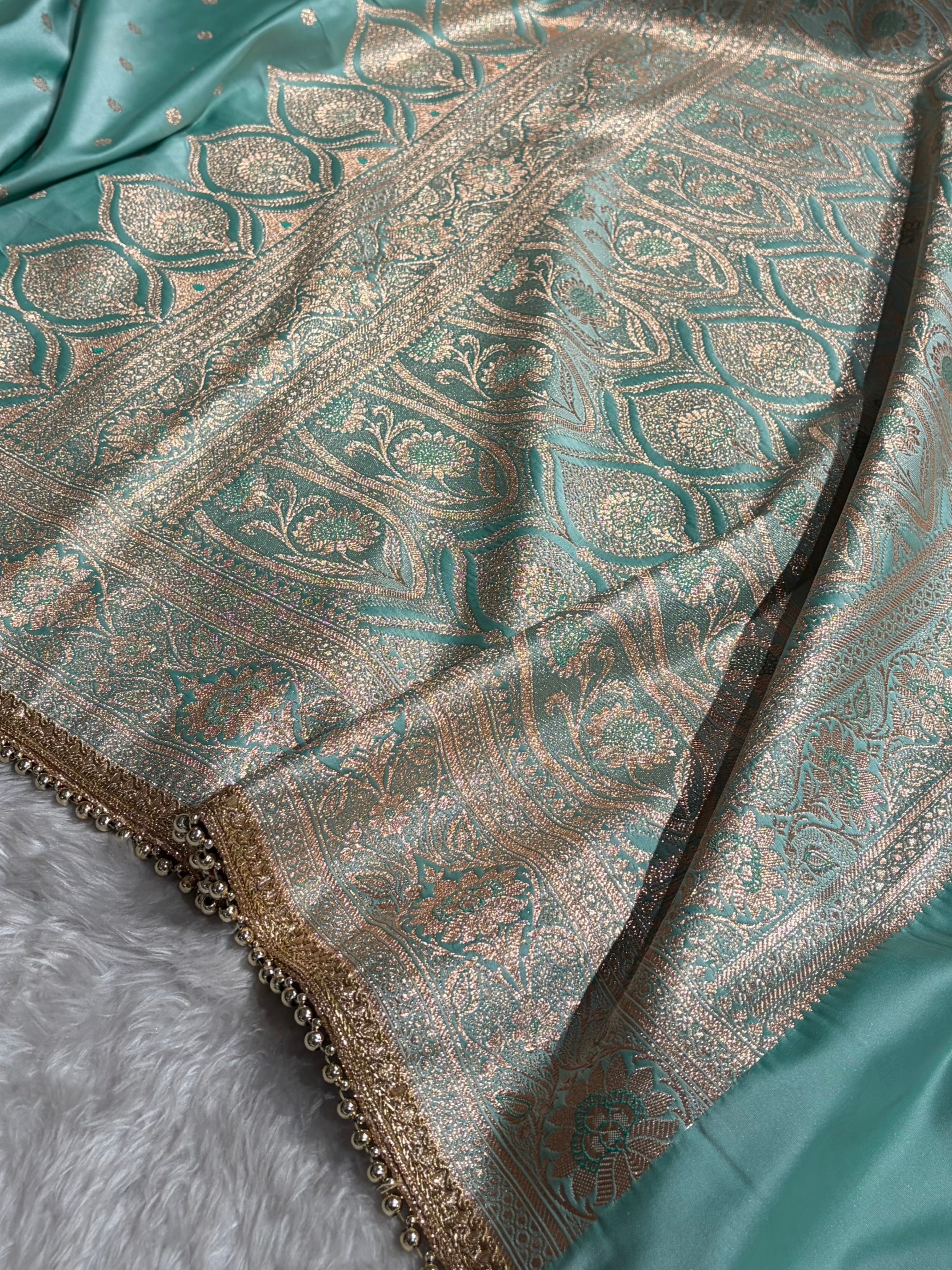 Pastel SeaGreen Satin Katan Silk Saree With Gotta Patti SKGP11