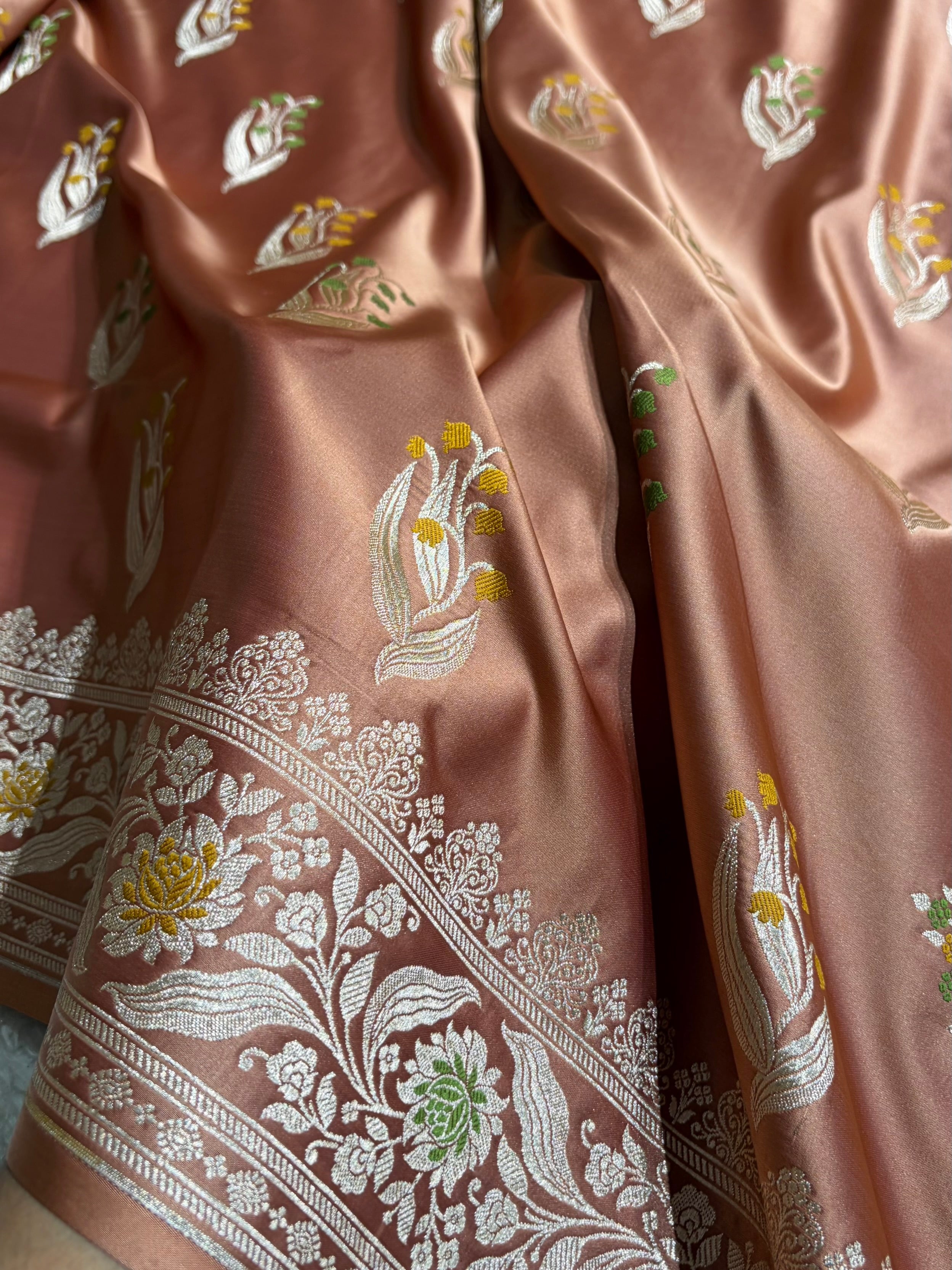 Copper Shades Banarasi Boota Pattern Minakari Floral Mashru Silk Saree MSM-121