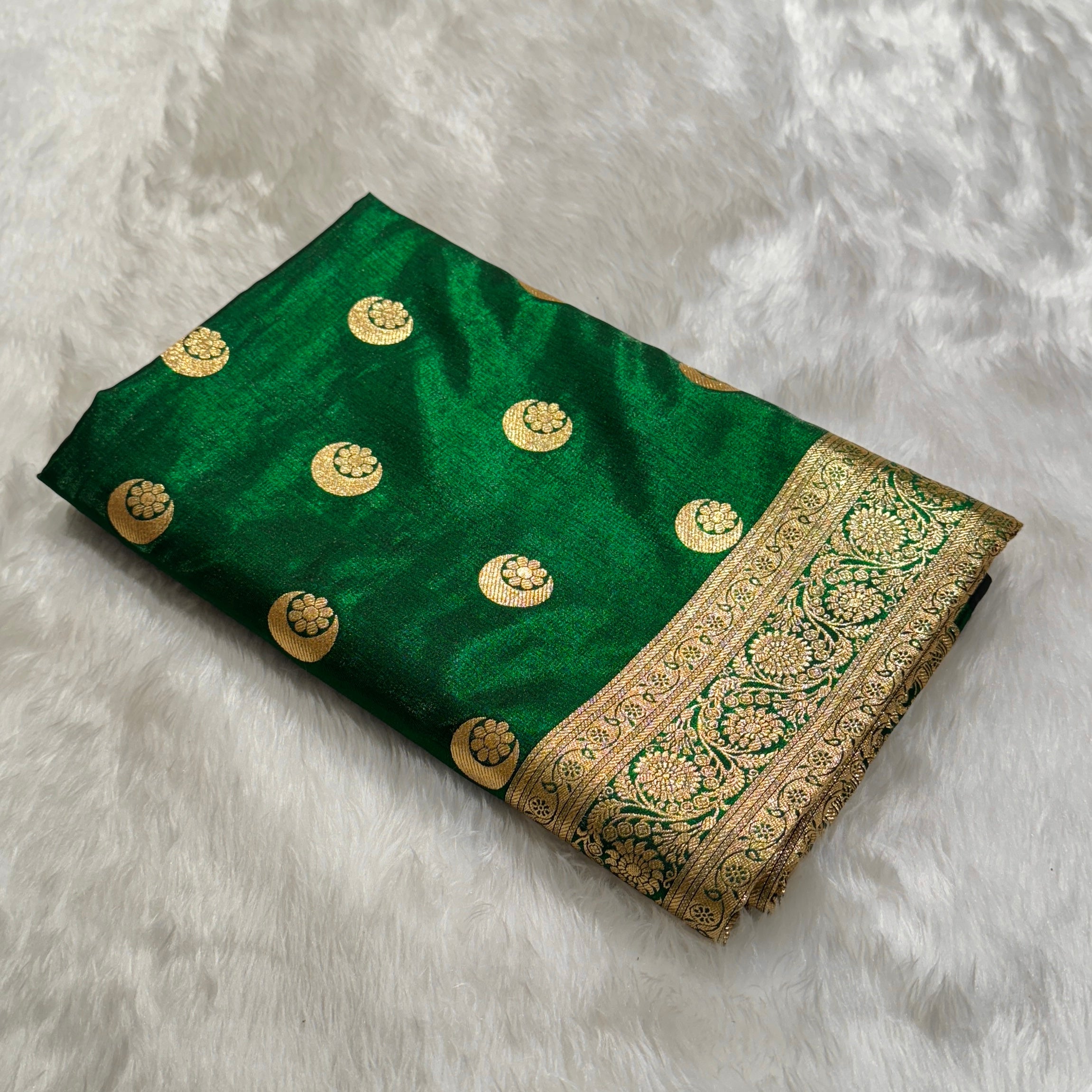 Bottle Green Chand Tara Satin Silk Saree SS04