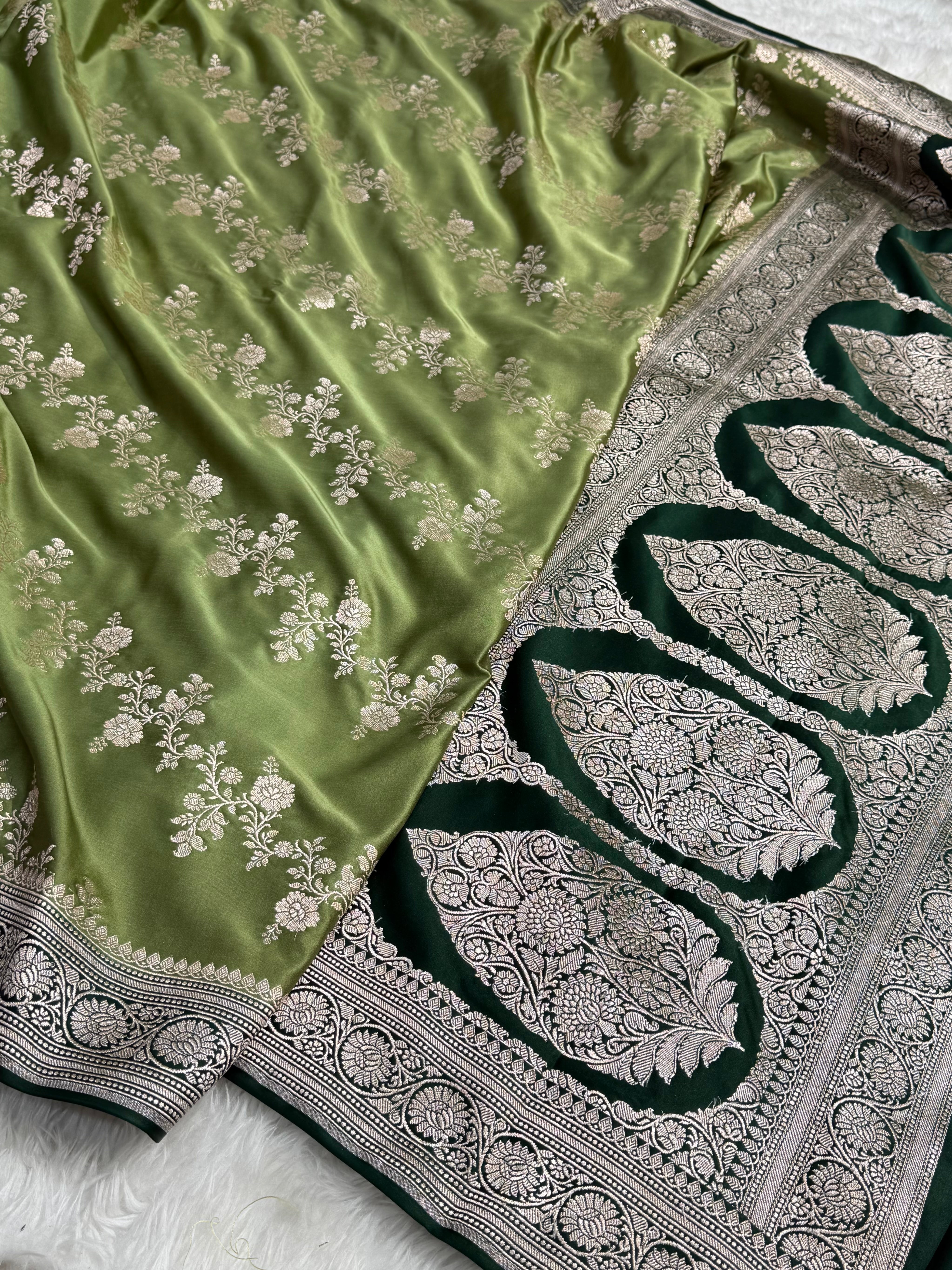 Sage Green - Bottle Green 2D Tone Cross Mashru Silk Saree