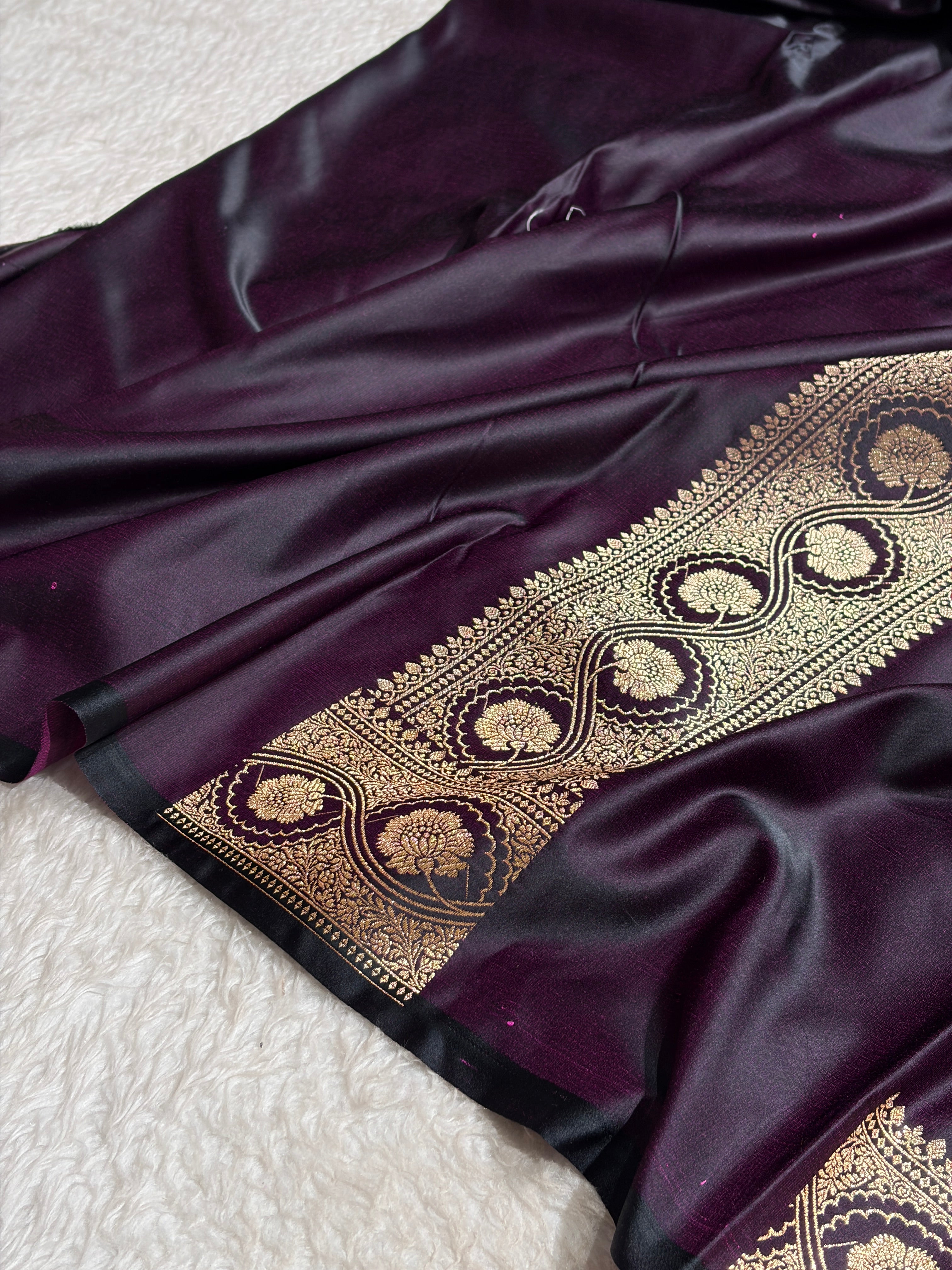 Dark Wine Booti Pattern Satin Katan Silk Saree SK54