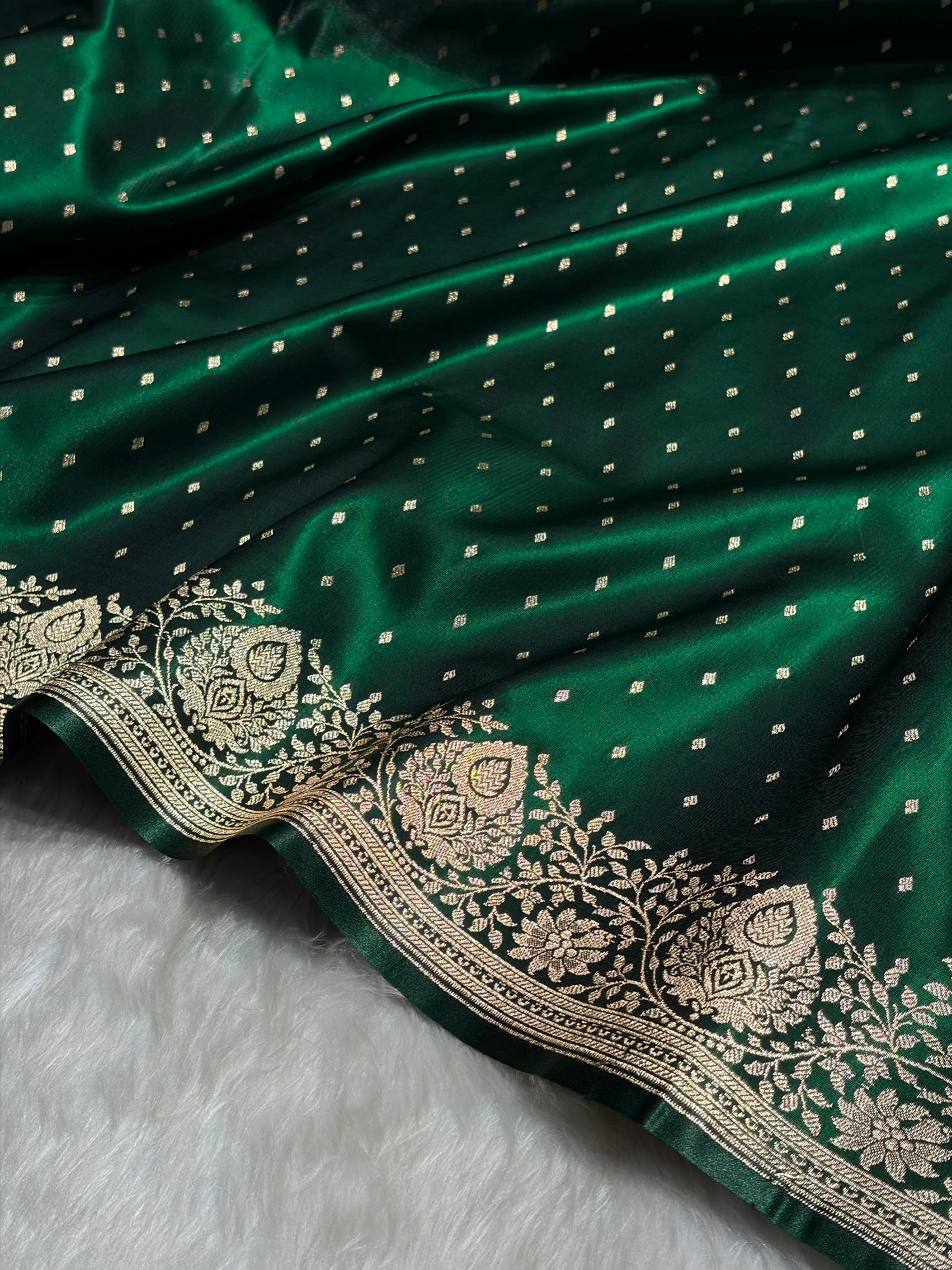 Ultra Light Weight Satin Silk Boota in Bottle Green Shades SS31