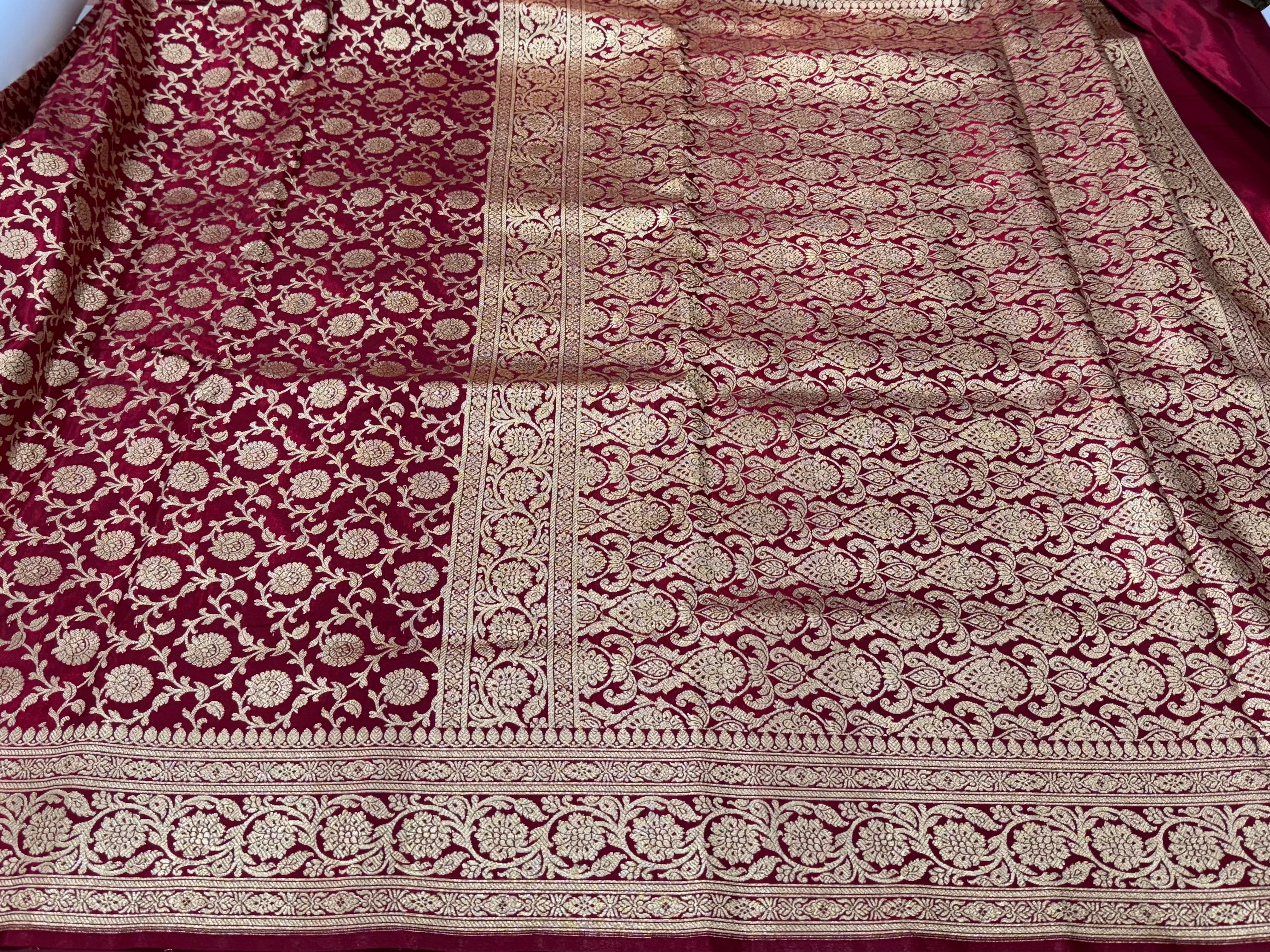Satin Silk Jaal in Mahroon Shades