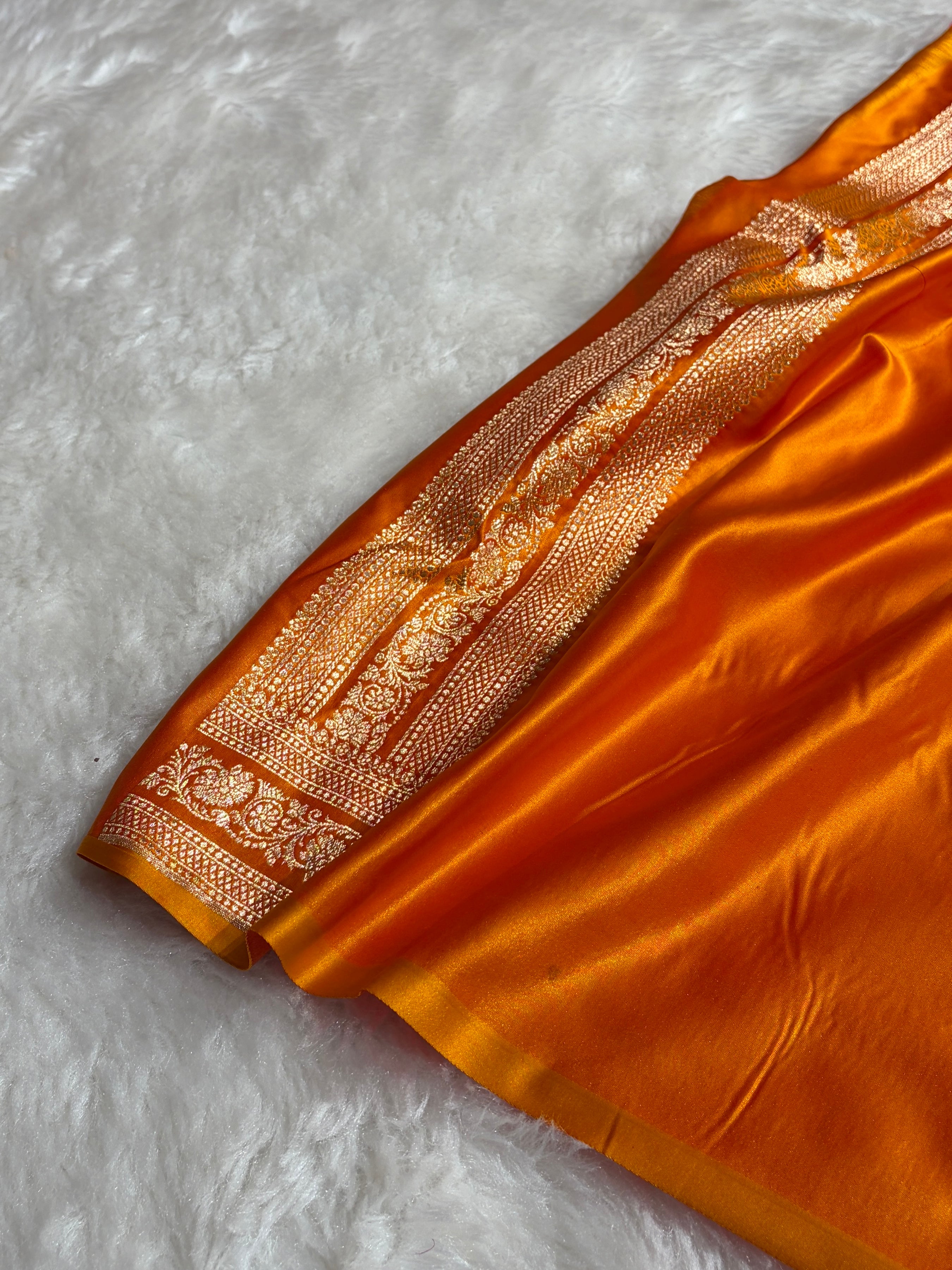 Banarasi Satin Katan Saree With Booti Pattern in Fanta Orange Shades SK125