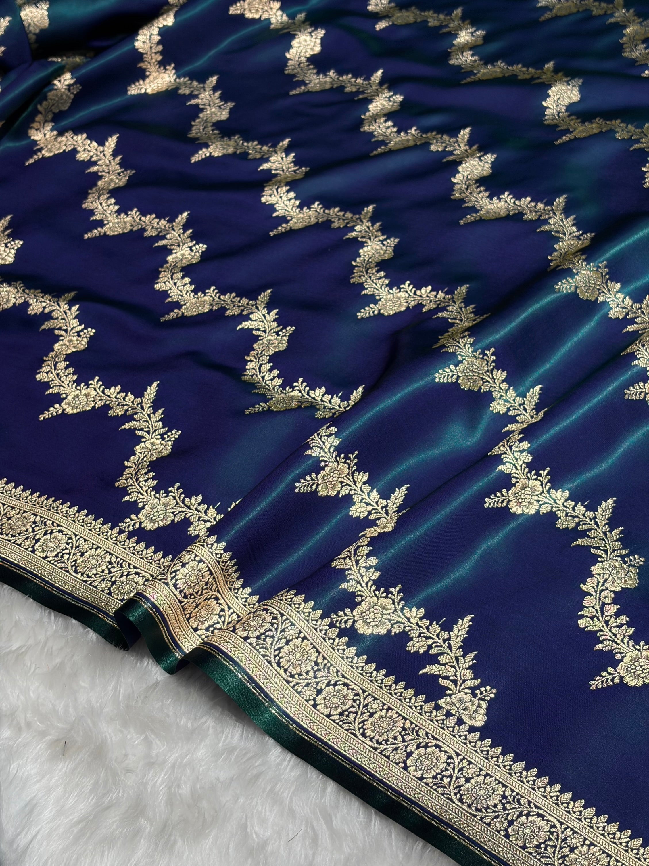 Peacock Shades Banarasi Satin Silk Saree SS35