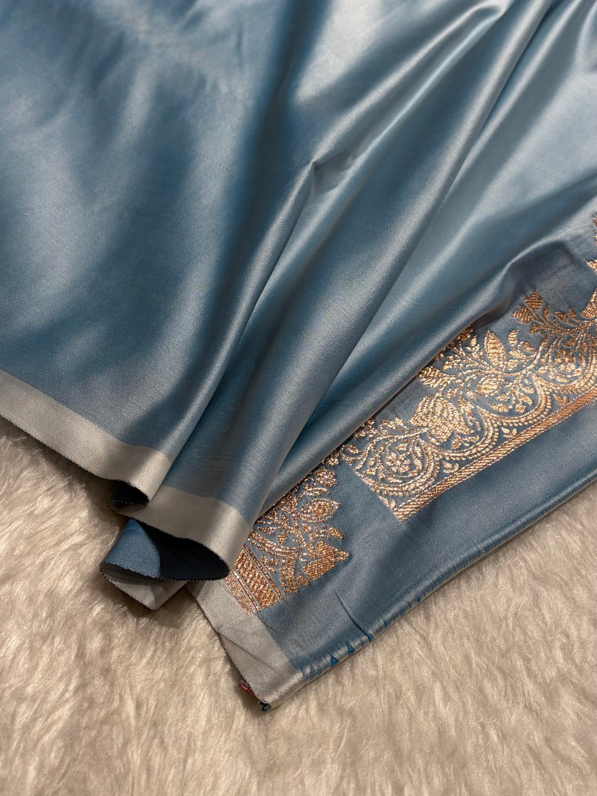 Banarasi Satin Katan Saree With Boota in Sky Blue Shades SK113