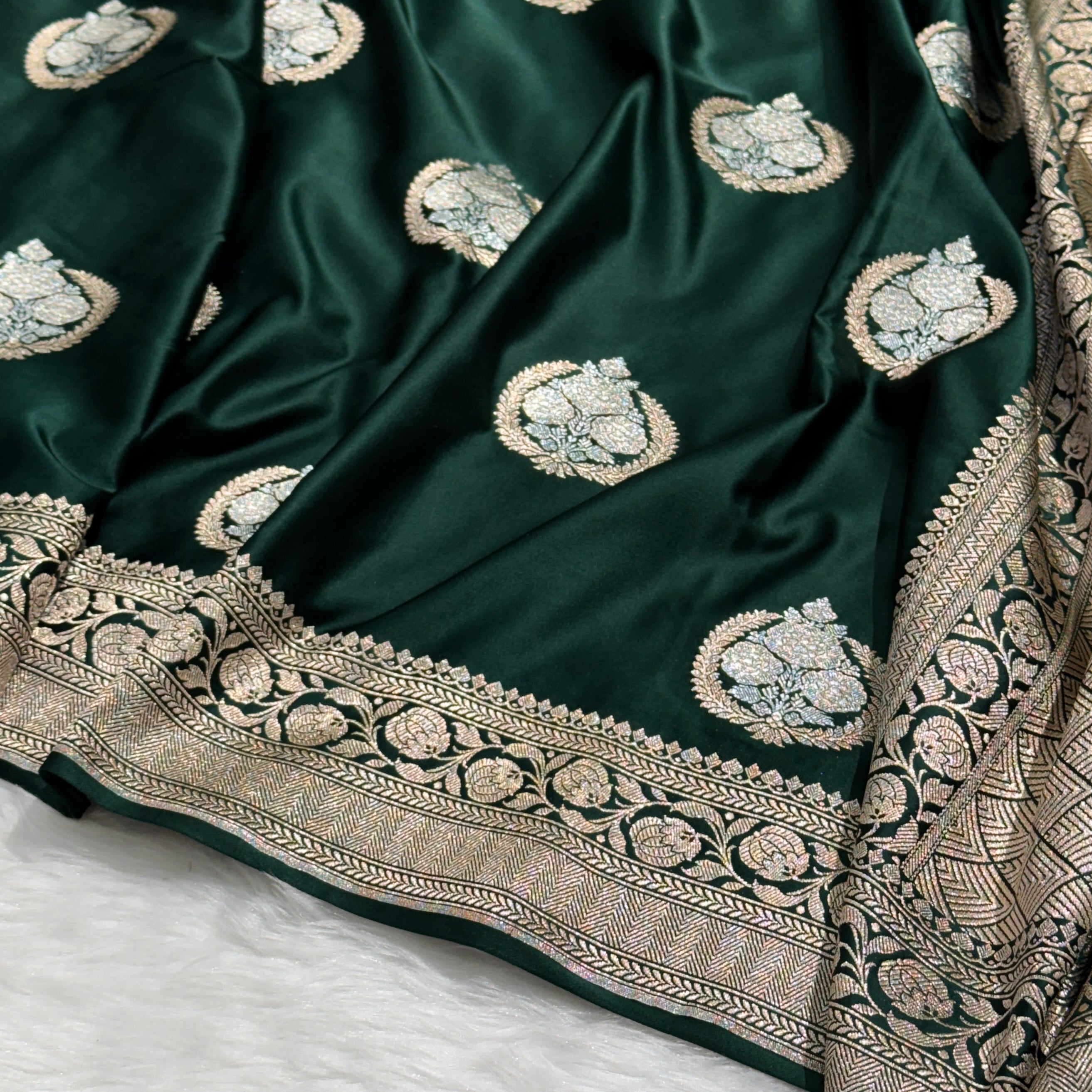 Bottle Green Minakari Boota Mashru Silk Saree