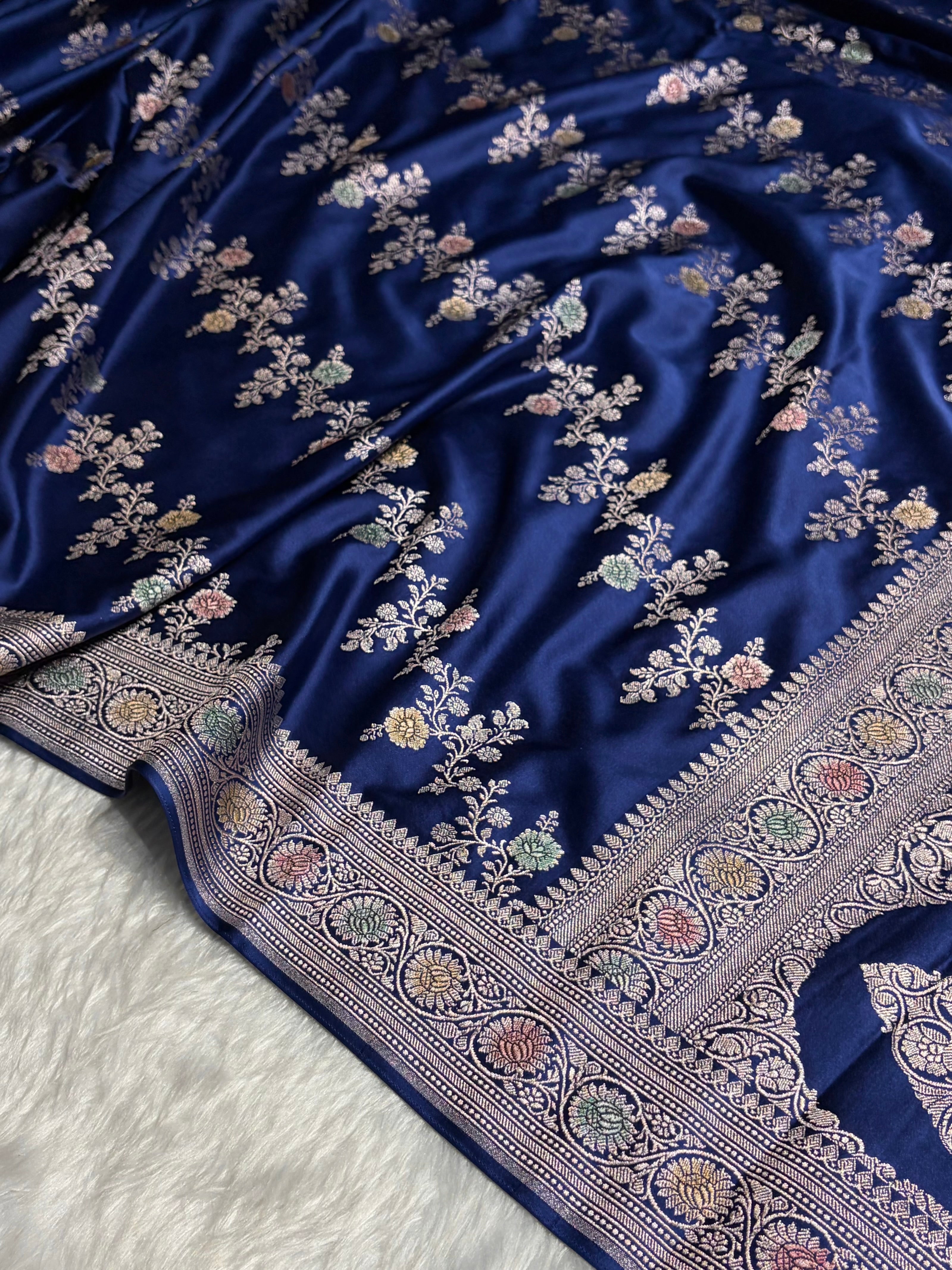 Royal Blue Minakari Banarasi Cross Mashru Silk Saree MS01