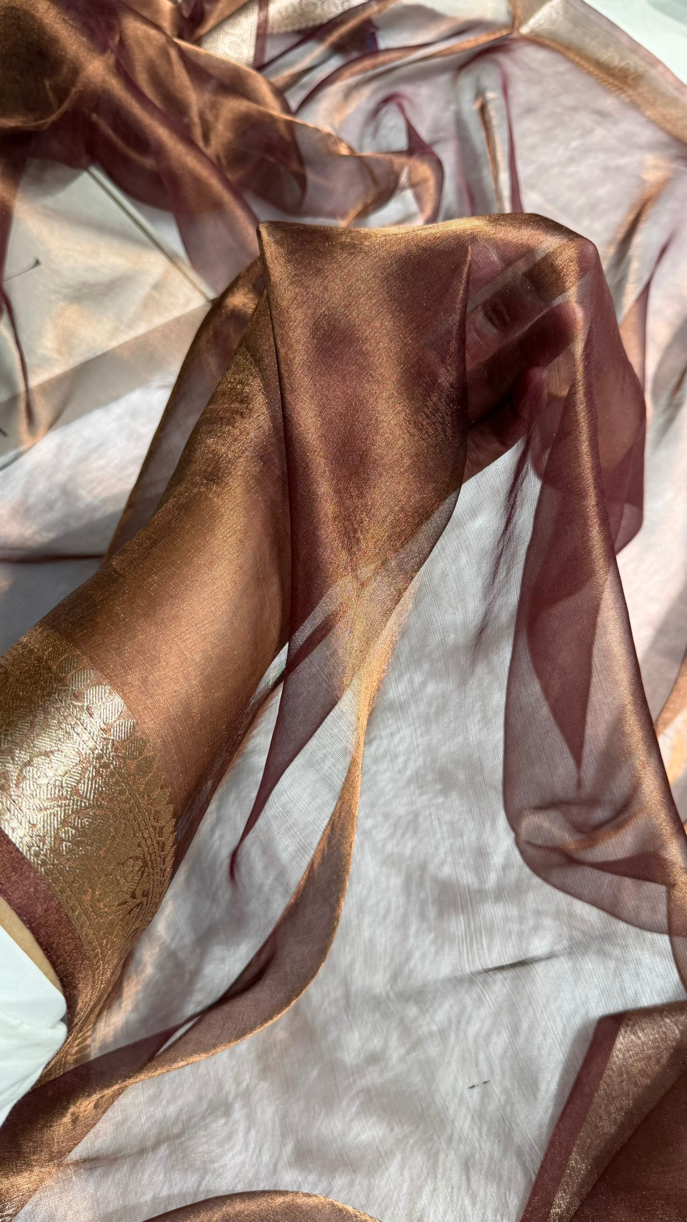 Chocolate Shades Pure Tissue Silk Saree with Brocade Blouse PT-09