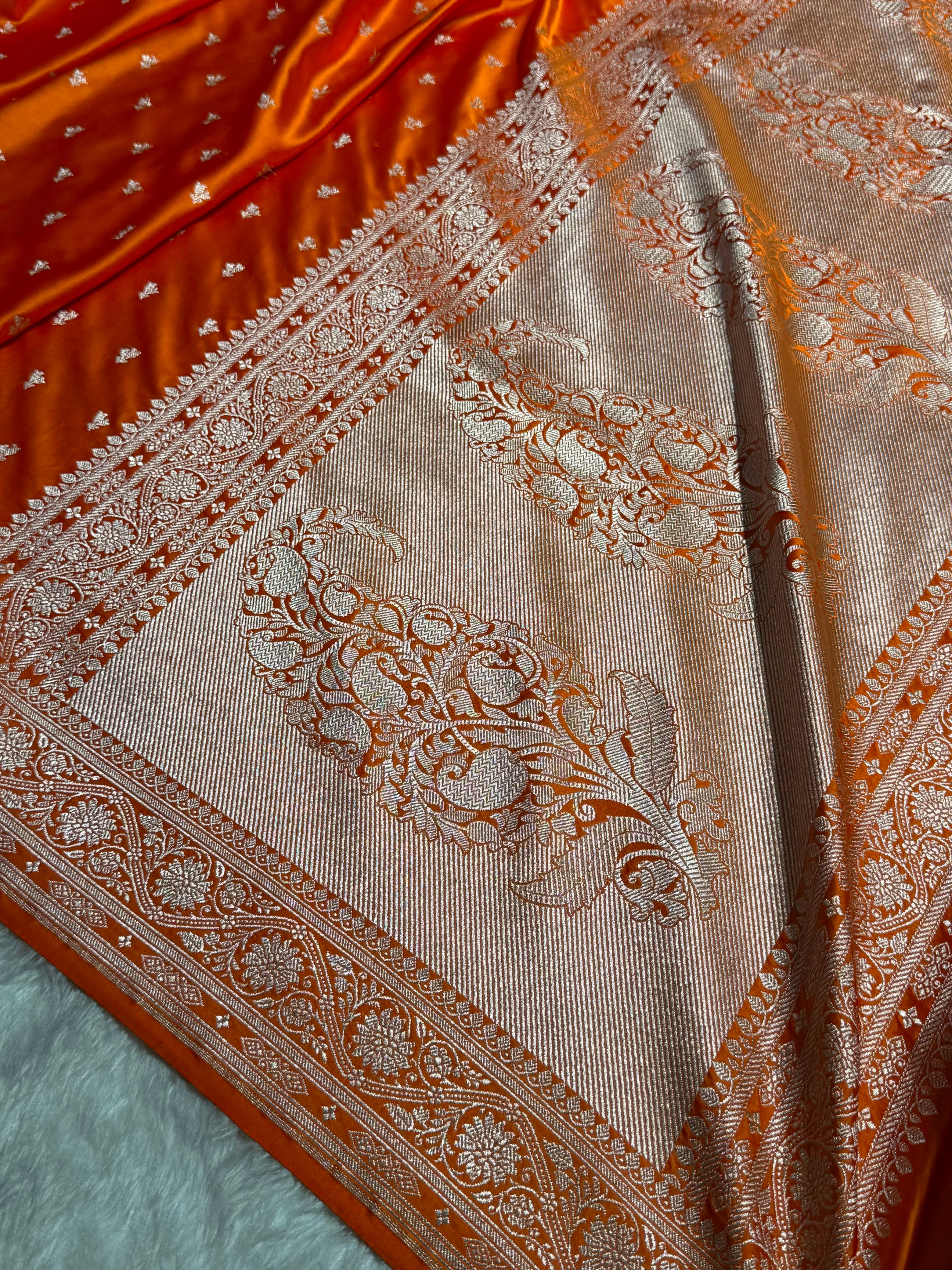 Banarasi Orange Shades Booti Mashru Silk Saree MCS72