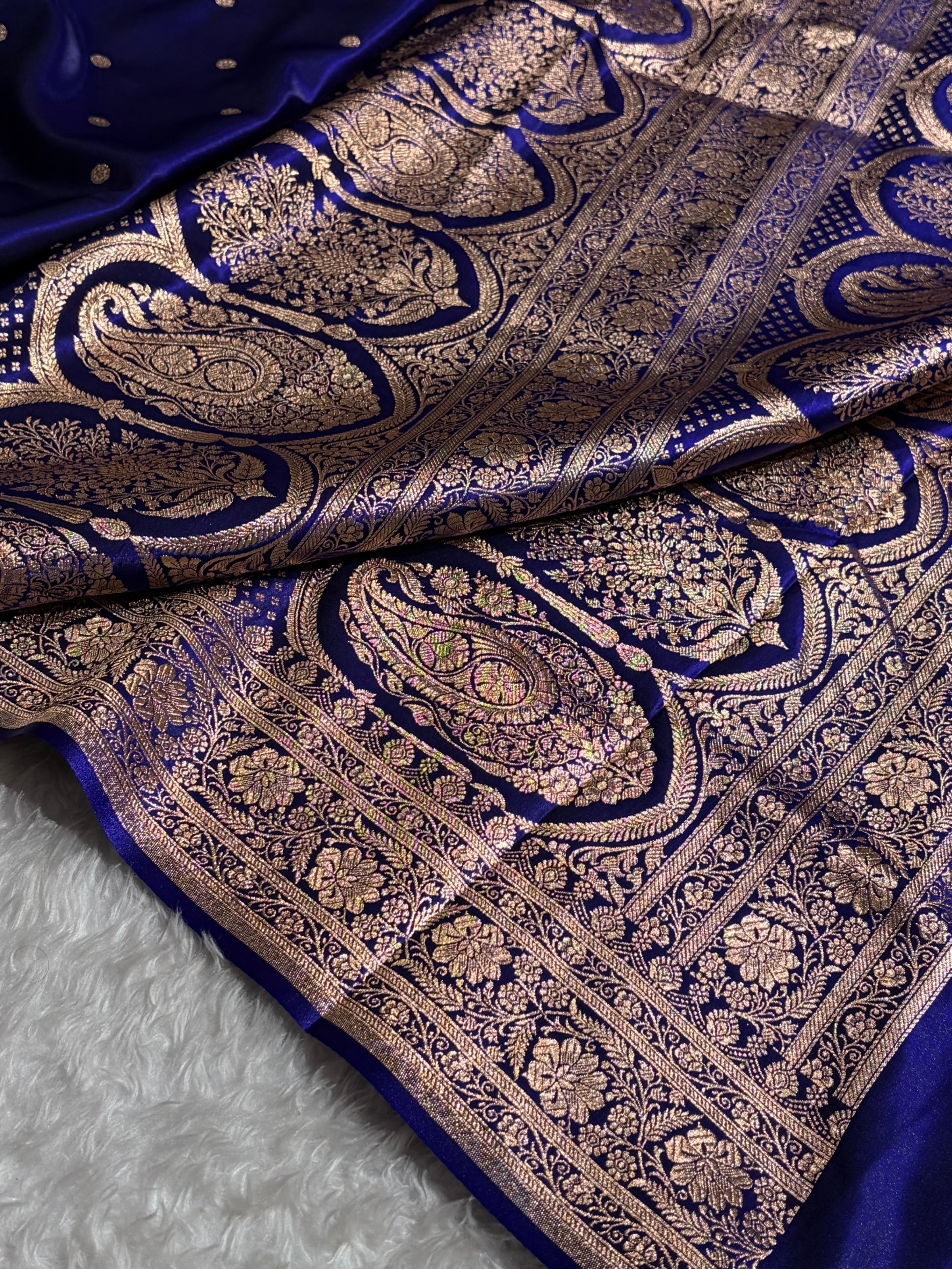 Satin Silk Saree Banarasi Booti in Royal Blue Shades SS29