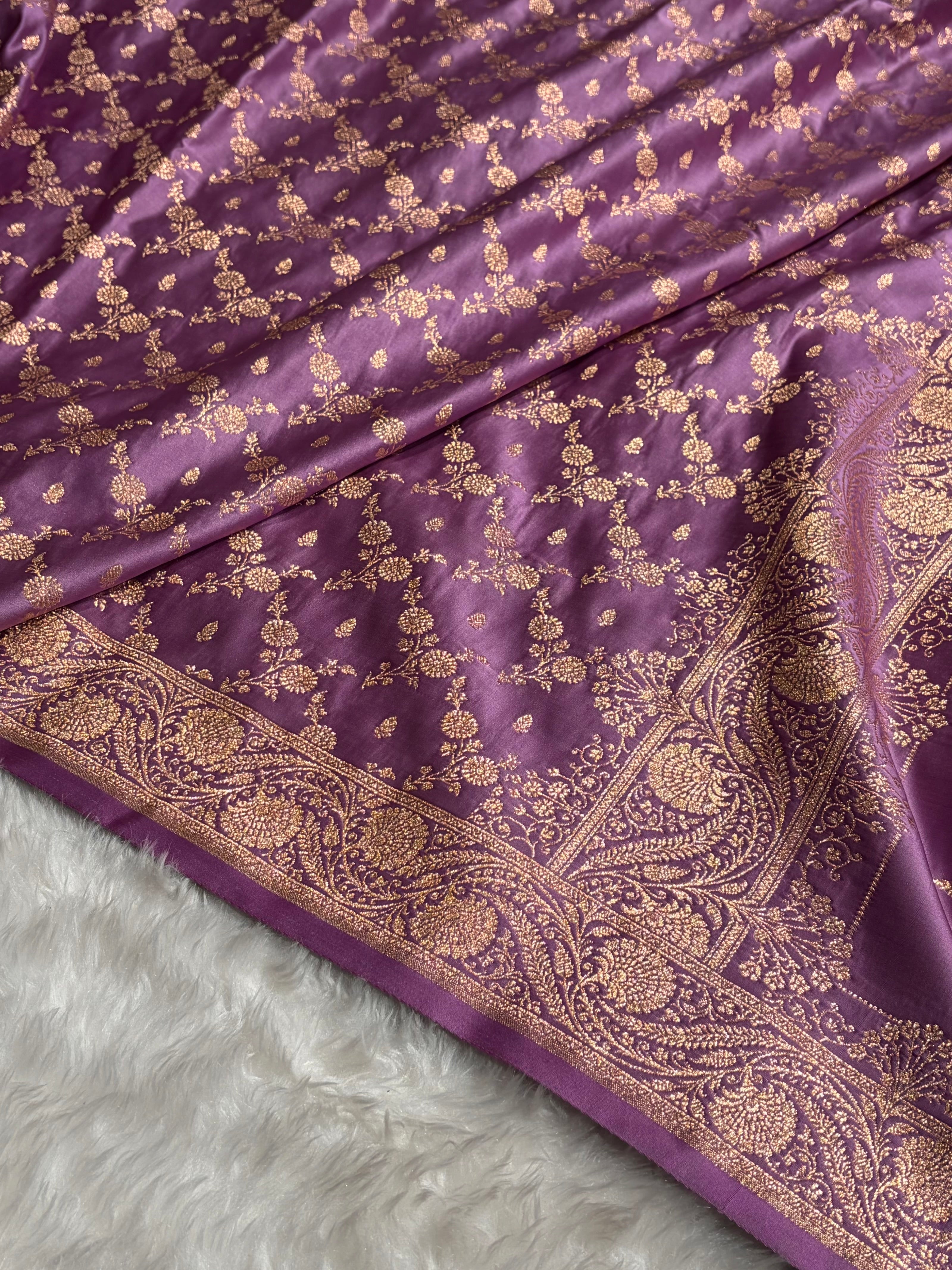 Banarasi Satin Katan Saree Jaal Pattern In Dark Lavender Shades SK133