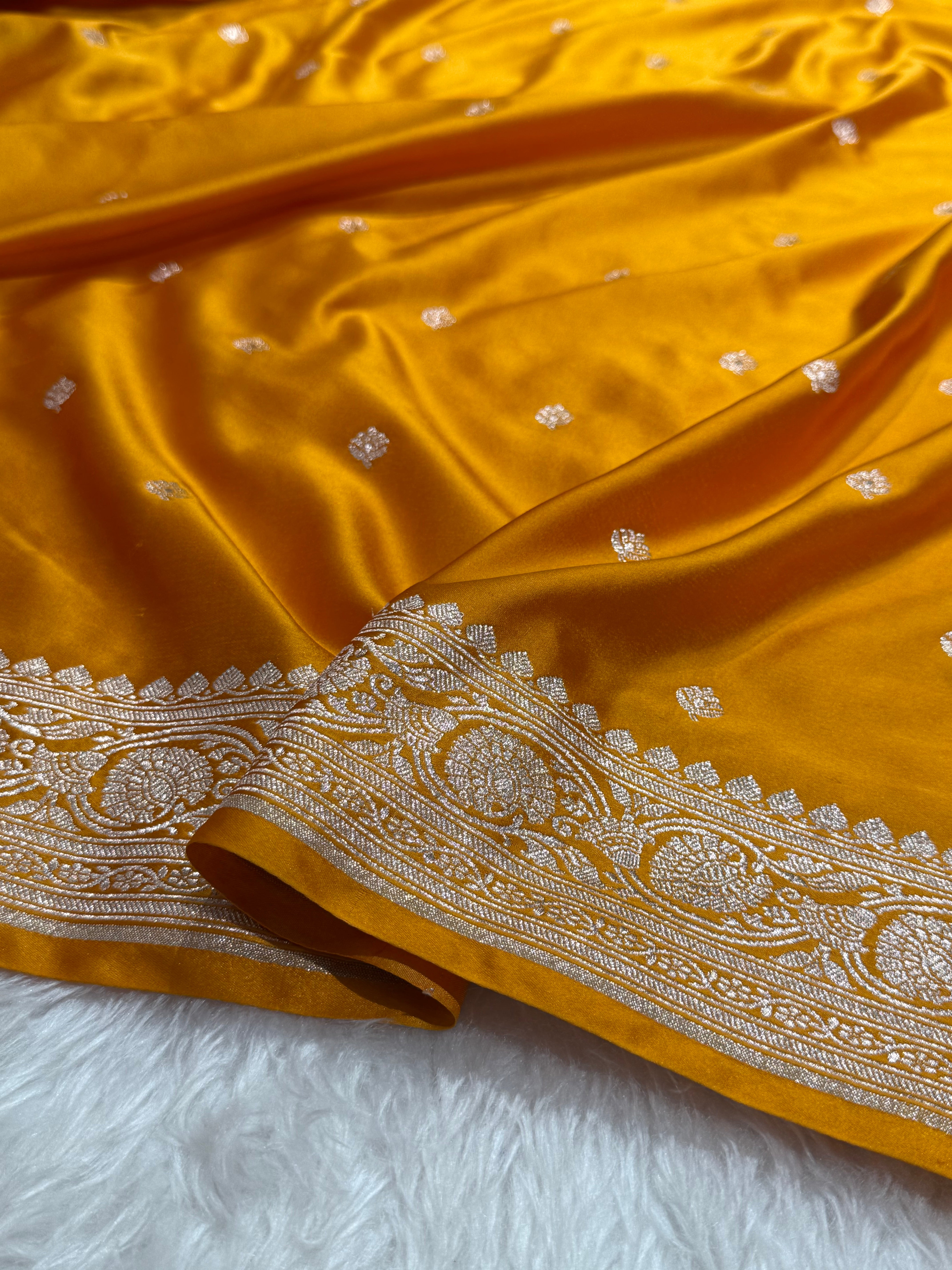 Banarasi Booti Motif In Mustard Mashru Silk Saree