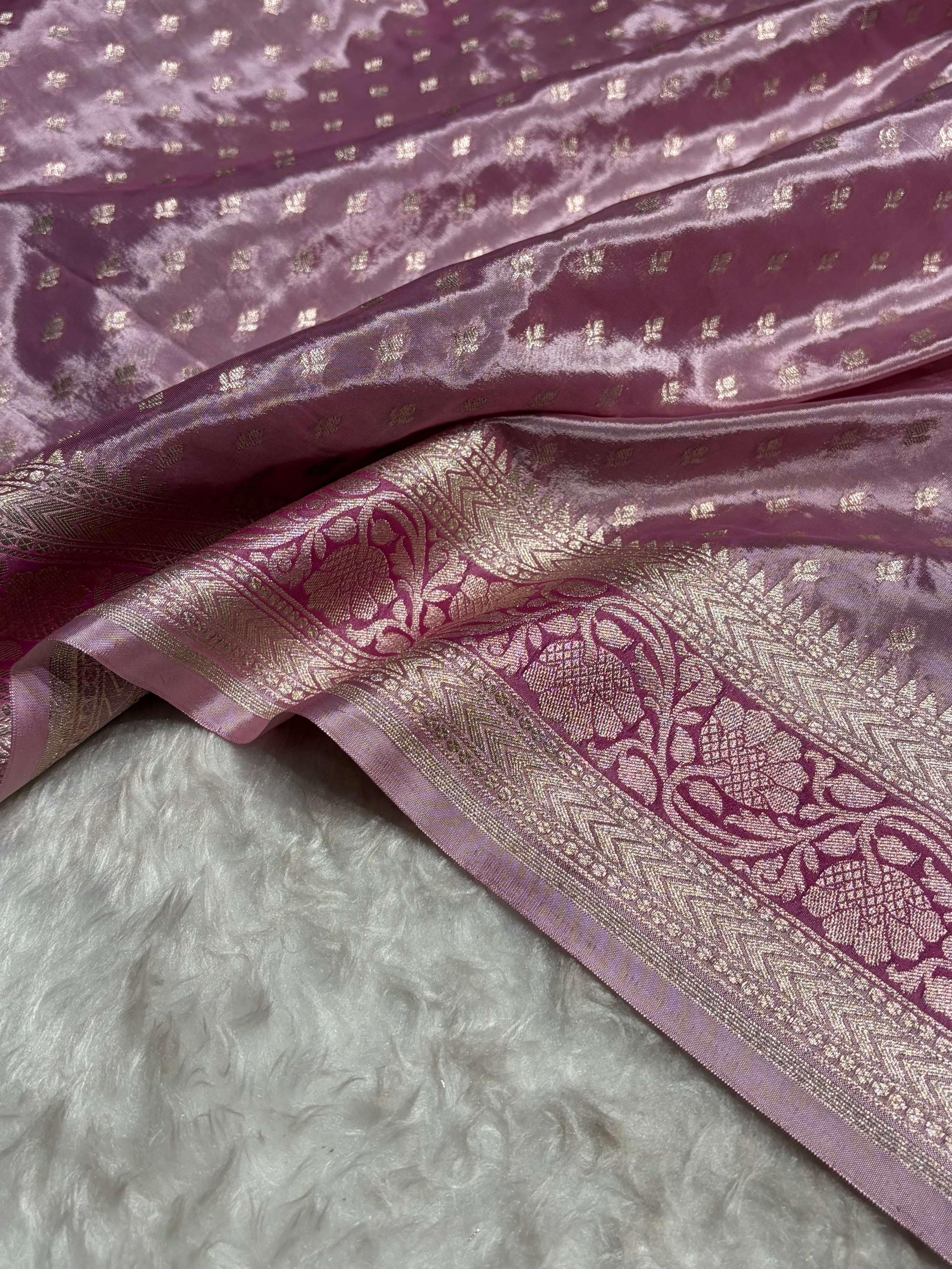 Onion Pink Shade With Contrast Border Crepe Silky Katan Banarasi Saree CSK-04
