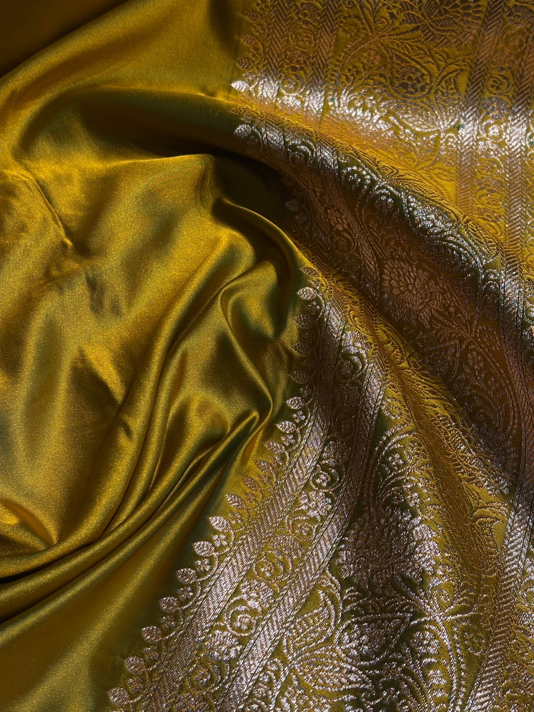 Liril Green Floral Jaal Pattern Satin Katan Silk saree SK55