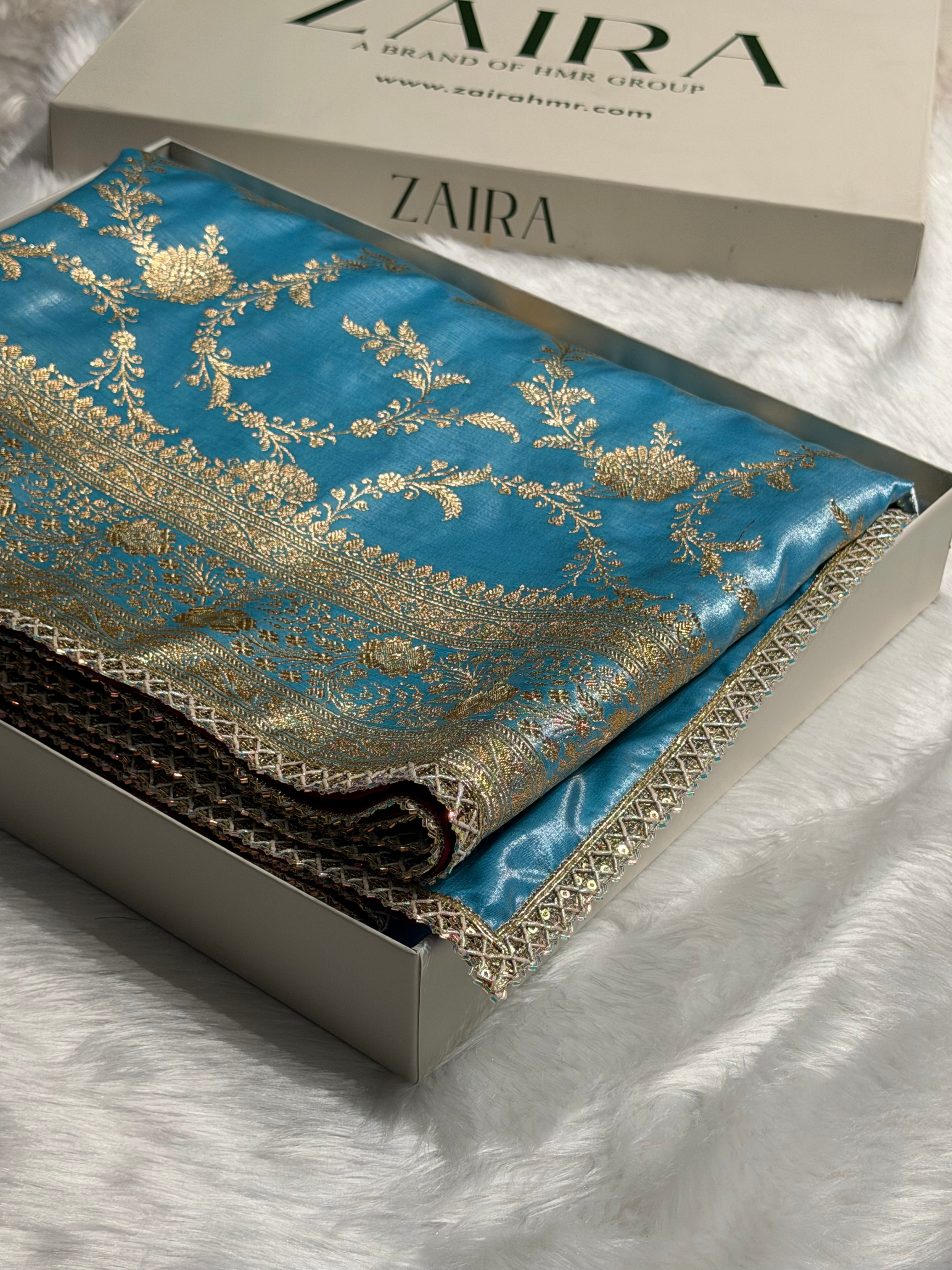 Satin Silk Jaal in Pastel Firozy Shades With Gota Patti SSGP14