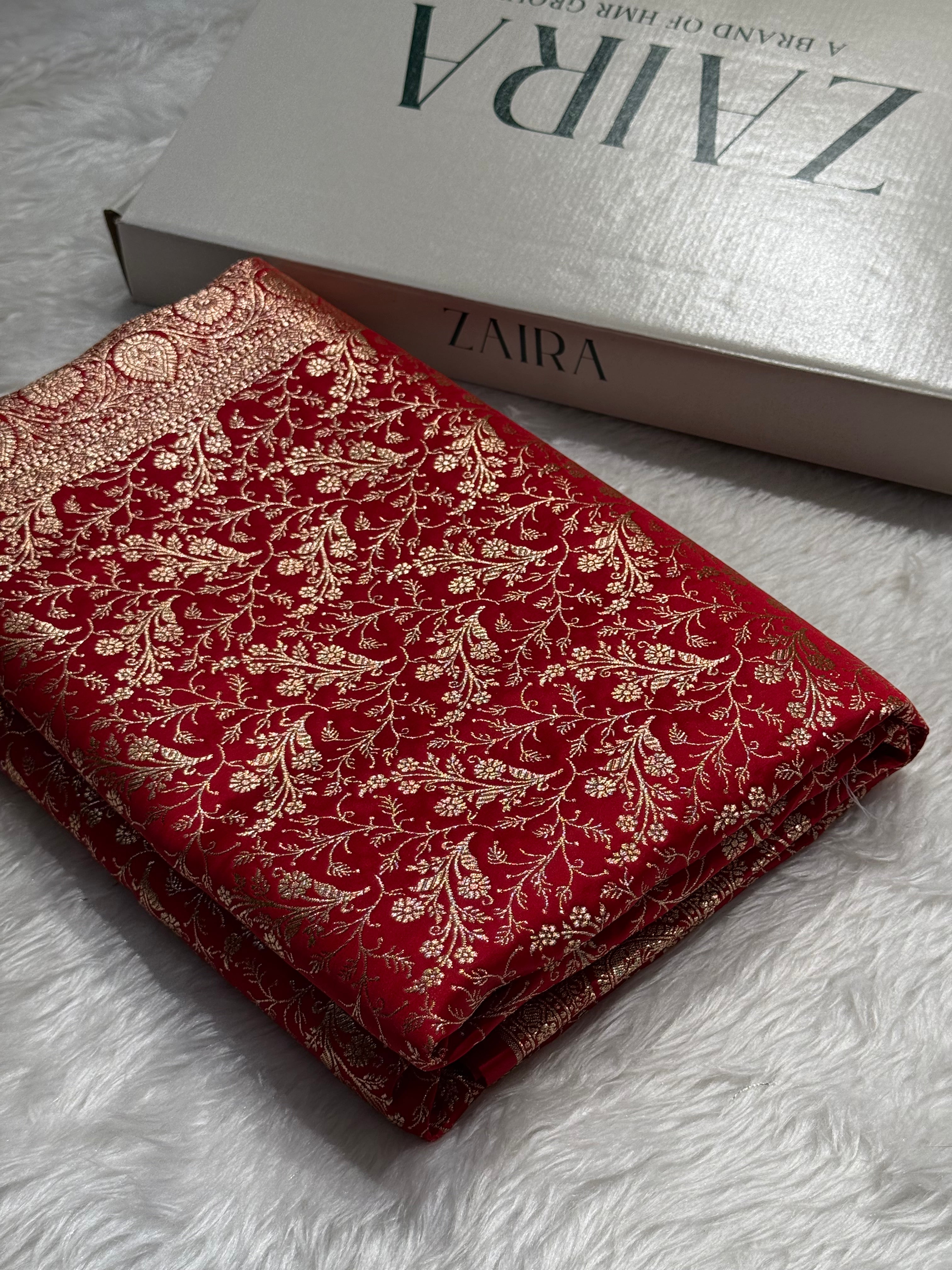 Banarasi Bridal Red Brocade Soft Katan Silk Saree