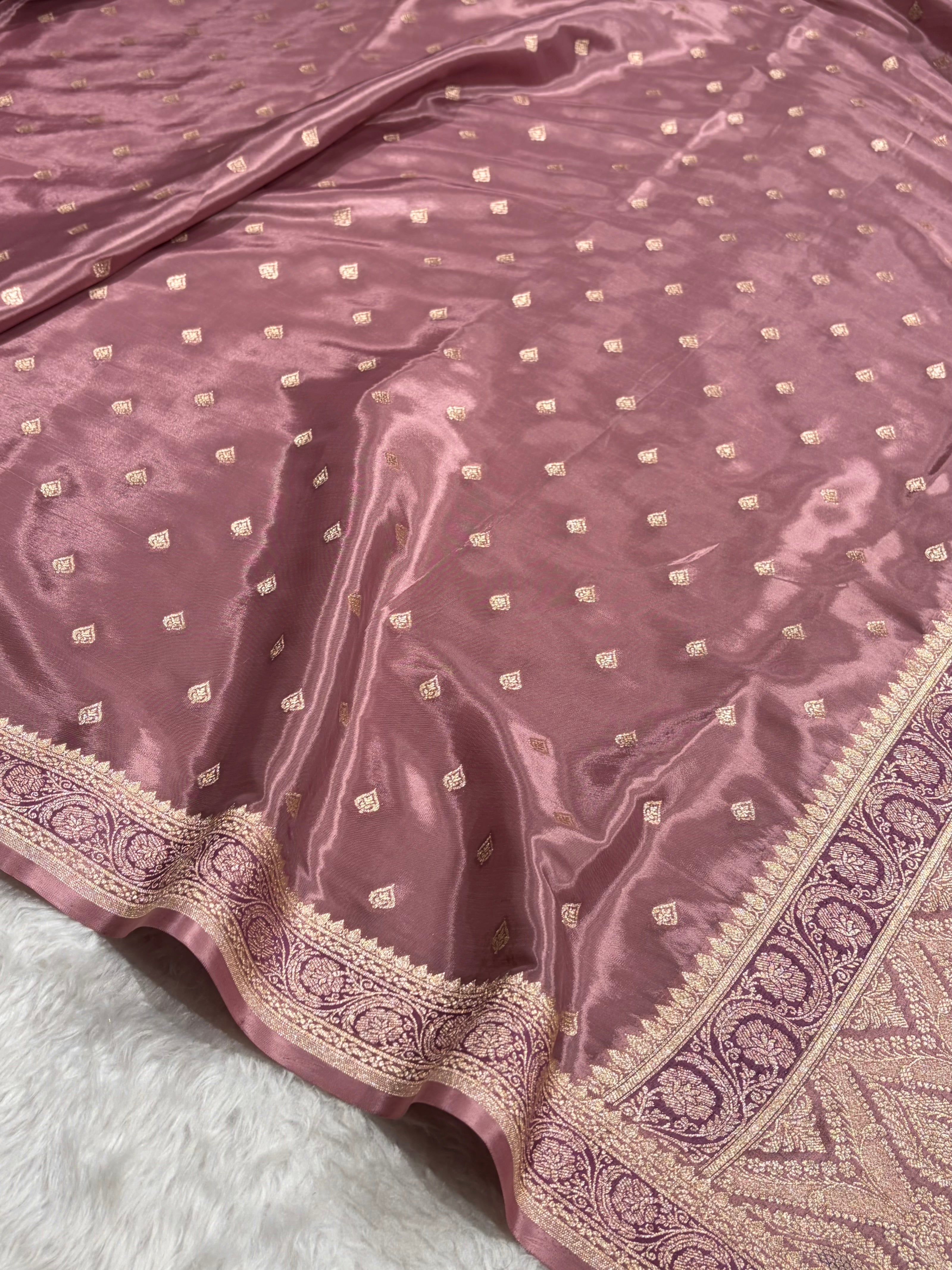 Mauve Shades With Contrast Border Crepe Silky Katan Banarasi Saree CSK-07