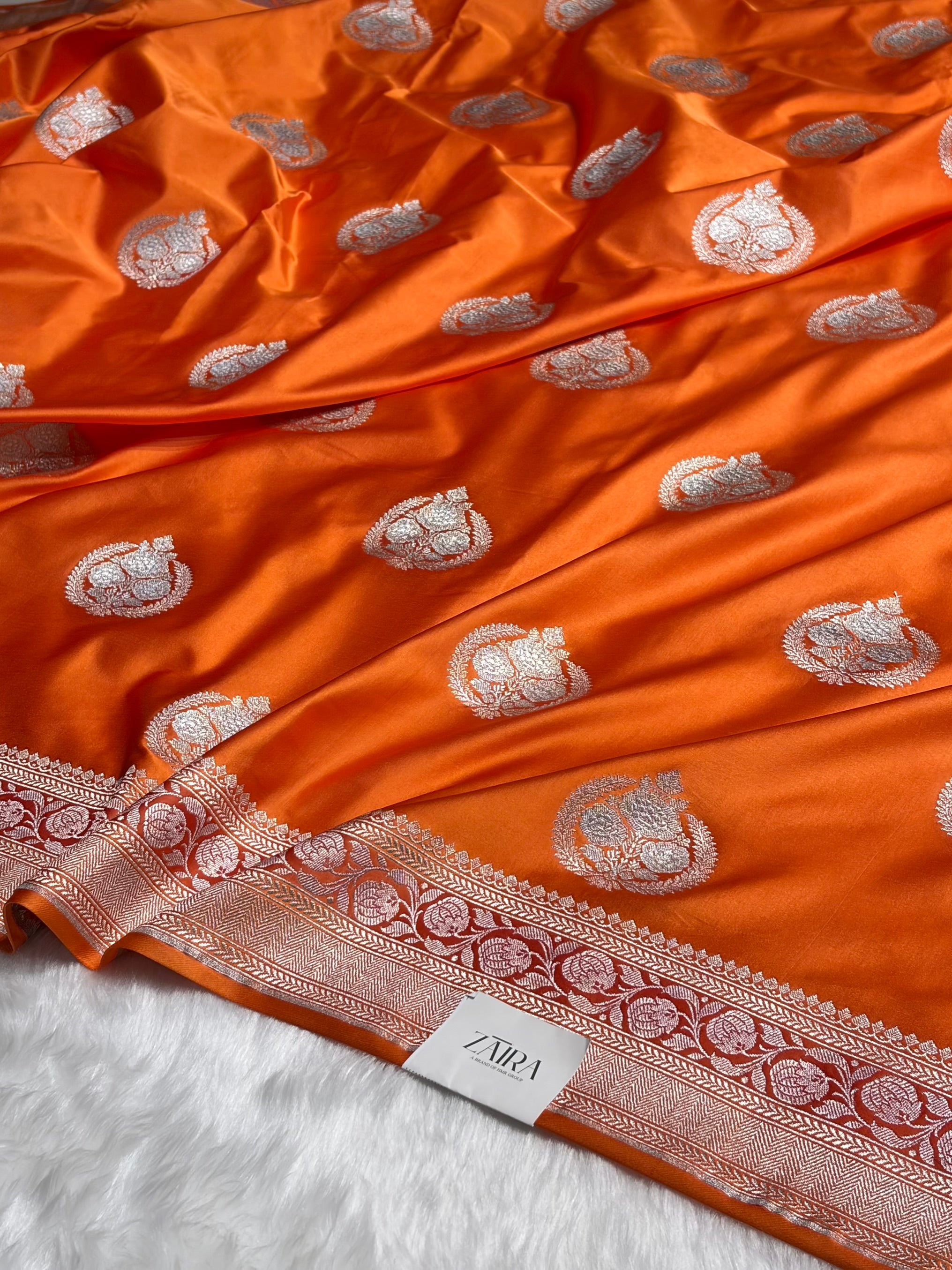 Orange Shades Minakari Boota Mashru Silk Saree MS35