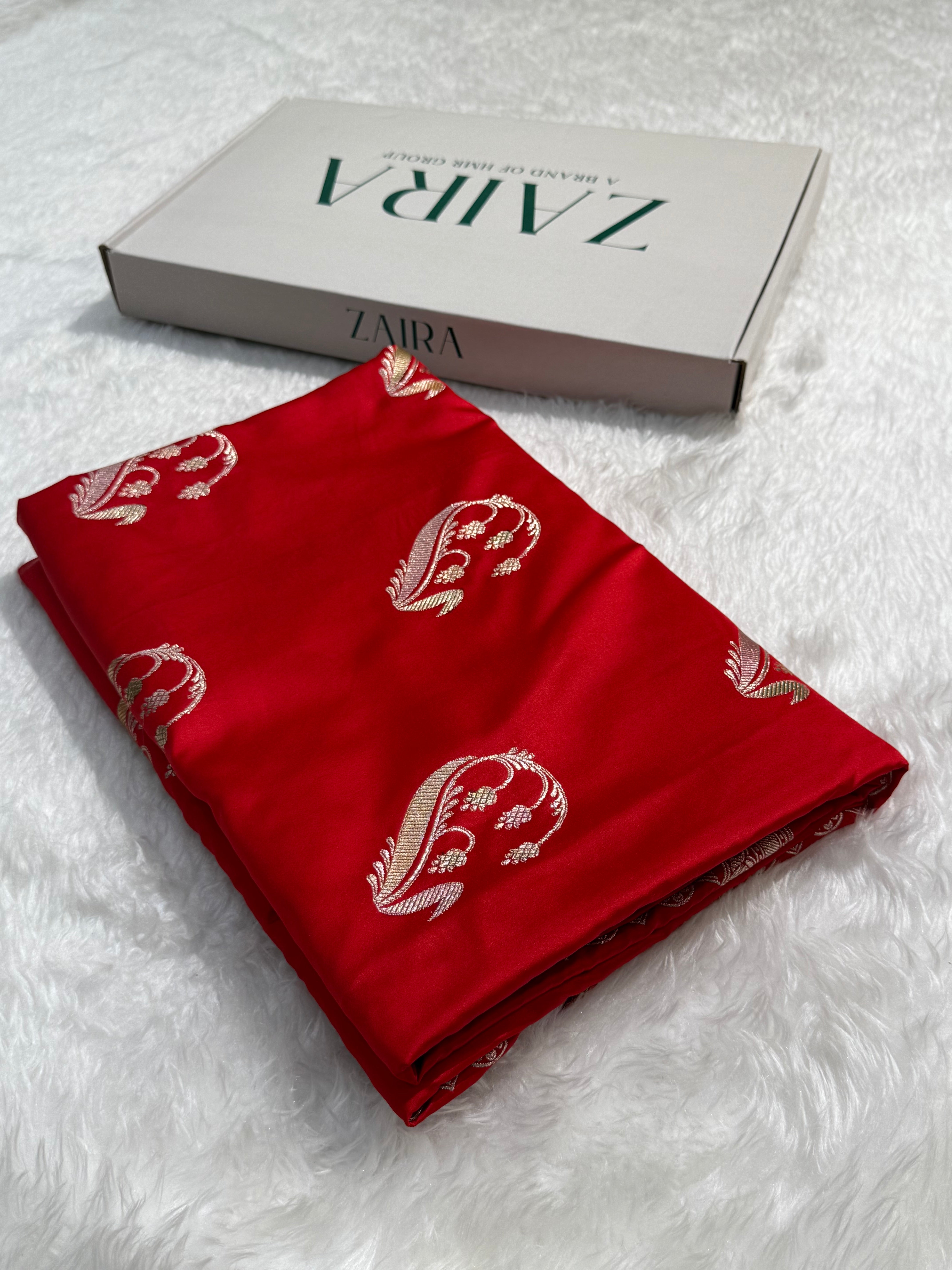 Red Unique Boota Motif Mashru Silk Saree
