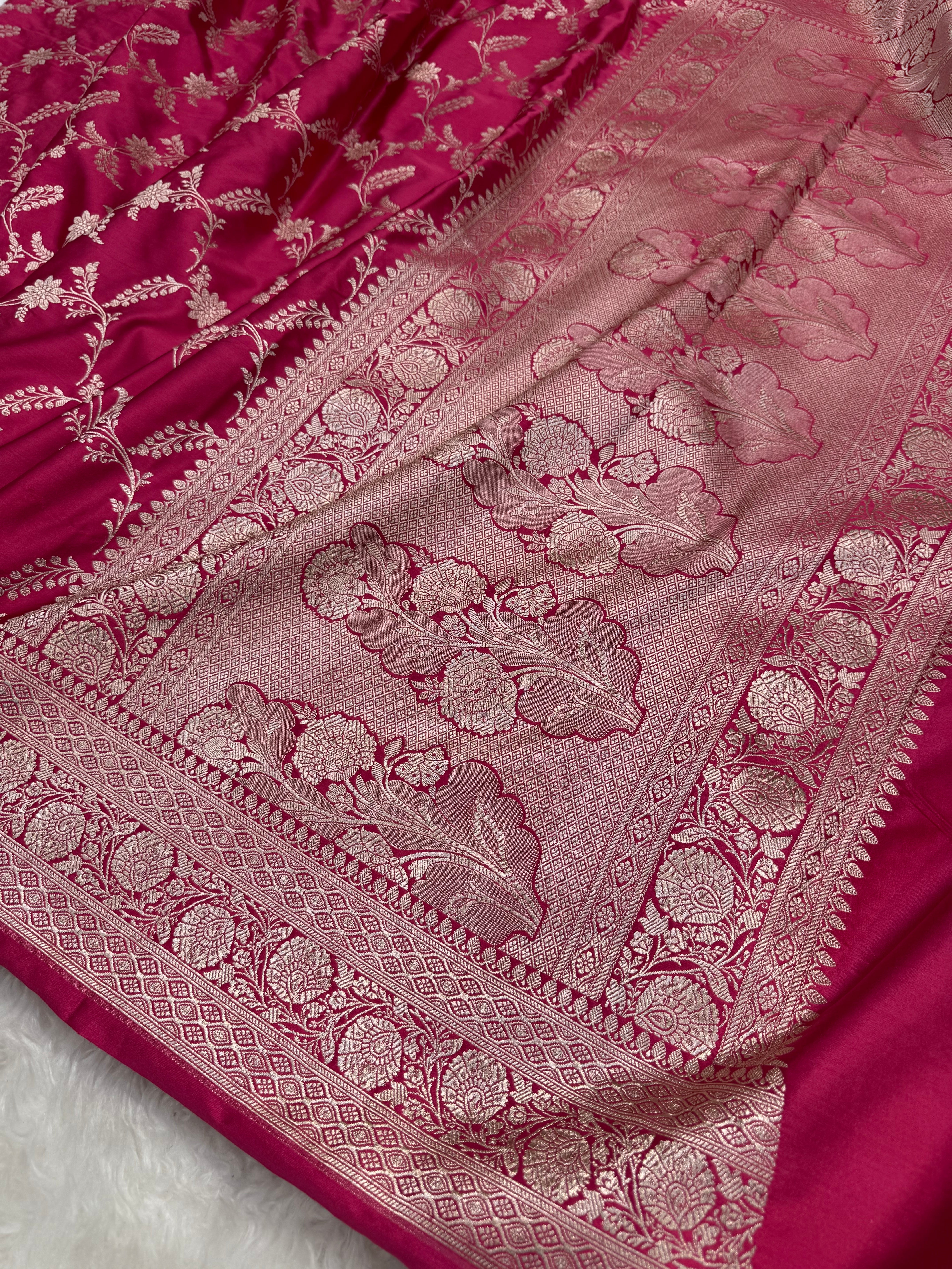Gajri Rani Pink Jaal Mashru Silk Saree