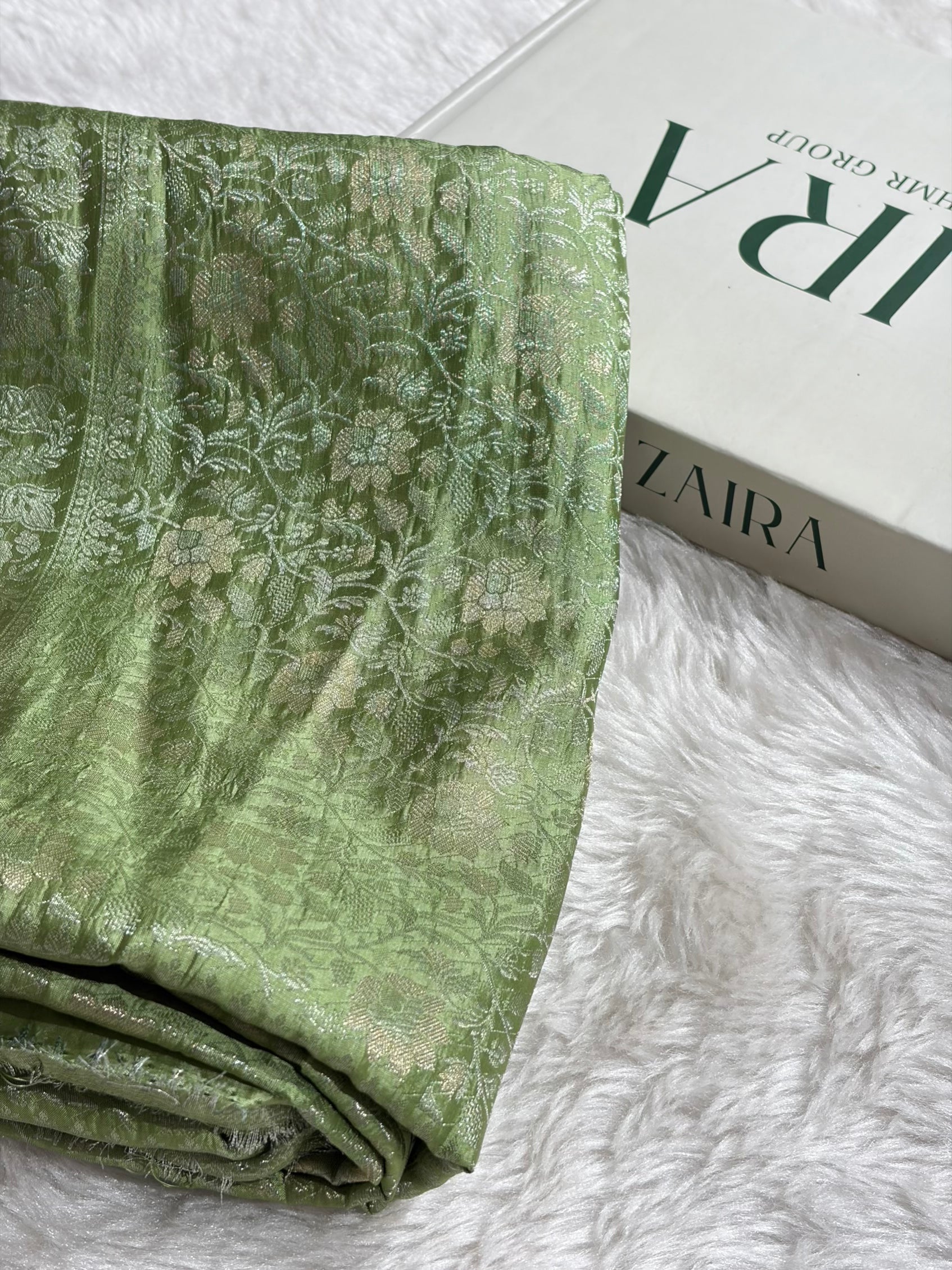 Light Green Shade Flower Boota Pure Caramel Mango Silk Saree CS-17