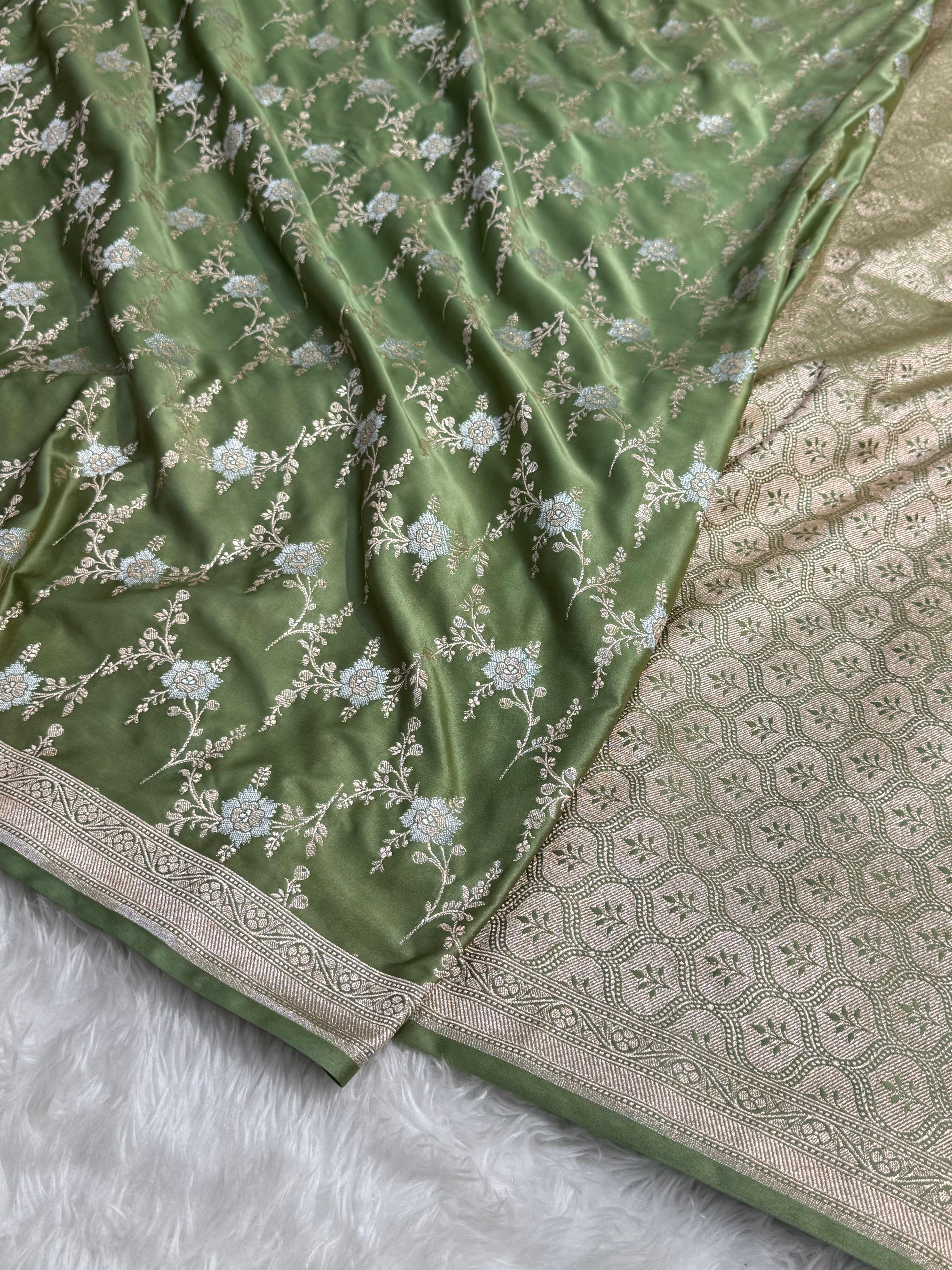 Sage Green Minakari Jaal Mashru Silk Saree
