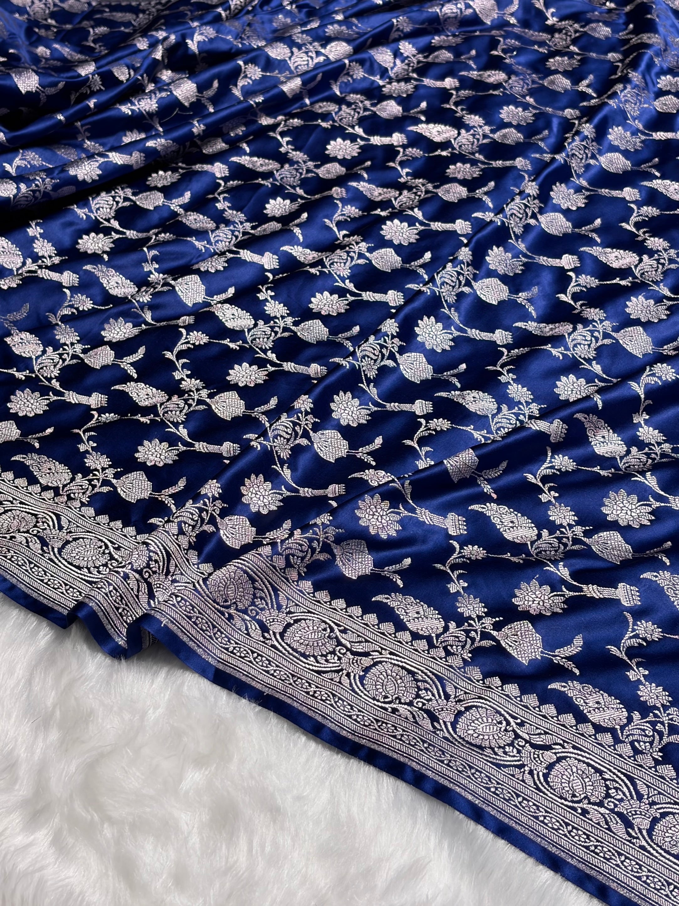 Royal Blue Shades Jaal Mashru Silk Saree MS42