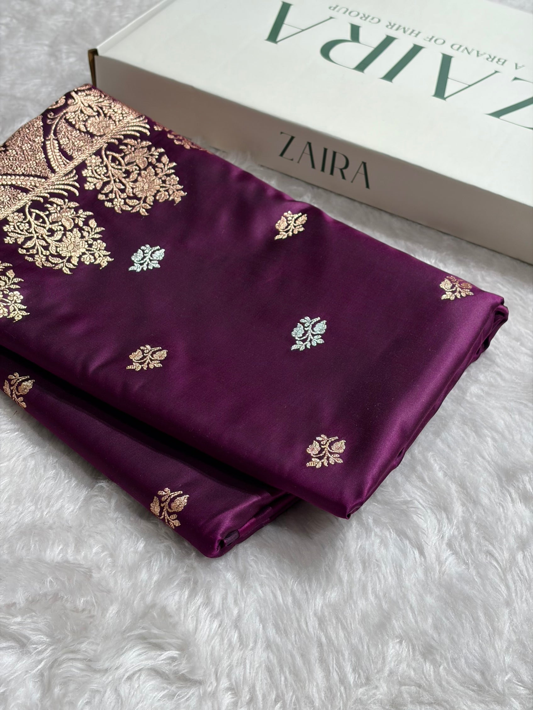 Dark Wine Shades Banarasi With Floral Border Mashru Silk Saree MSM-126