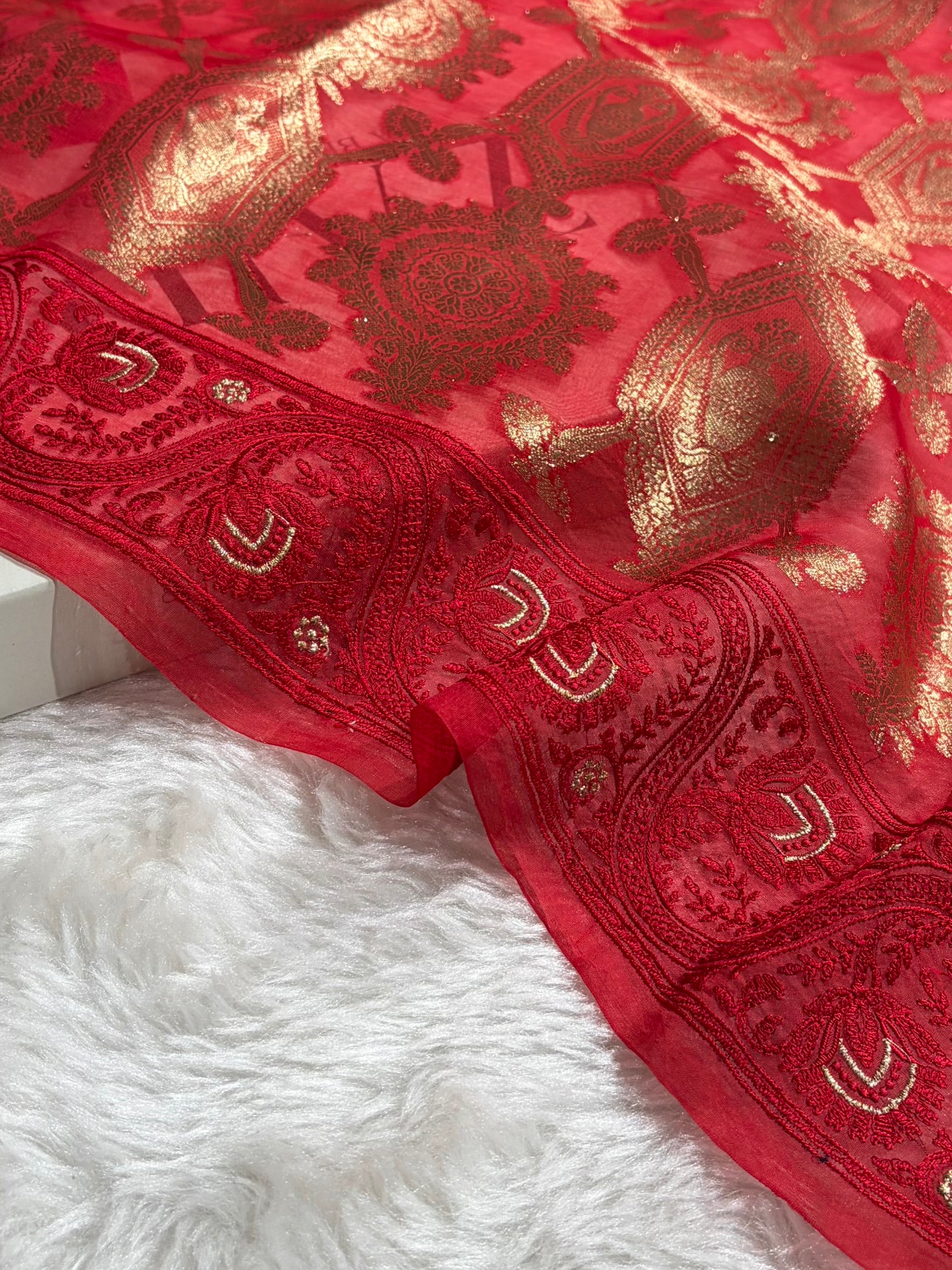 Banarasi Pure Organza Red Shades Banarasi Silk Saree PO-39