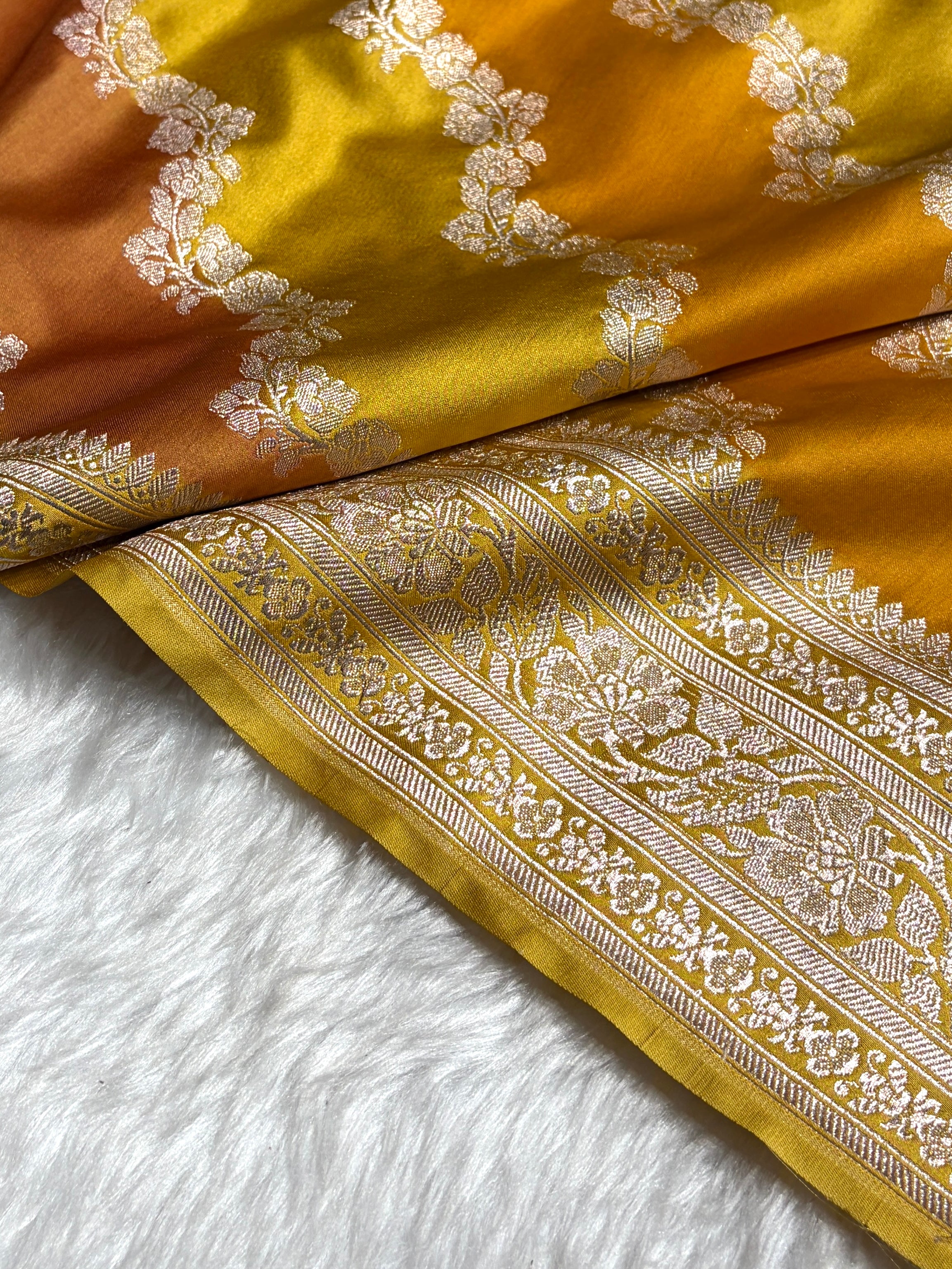 Mustard Rangkat Mashru Silk Saree With Cross Pattern MSRK02