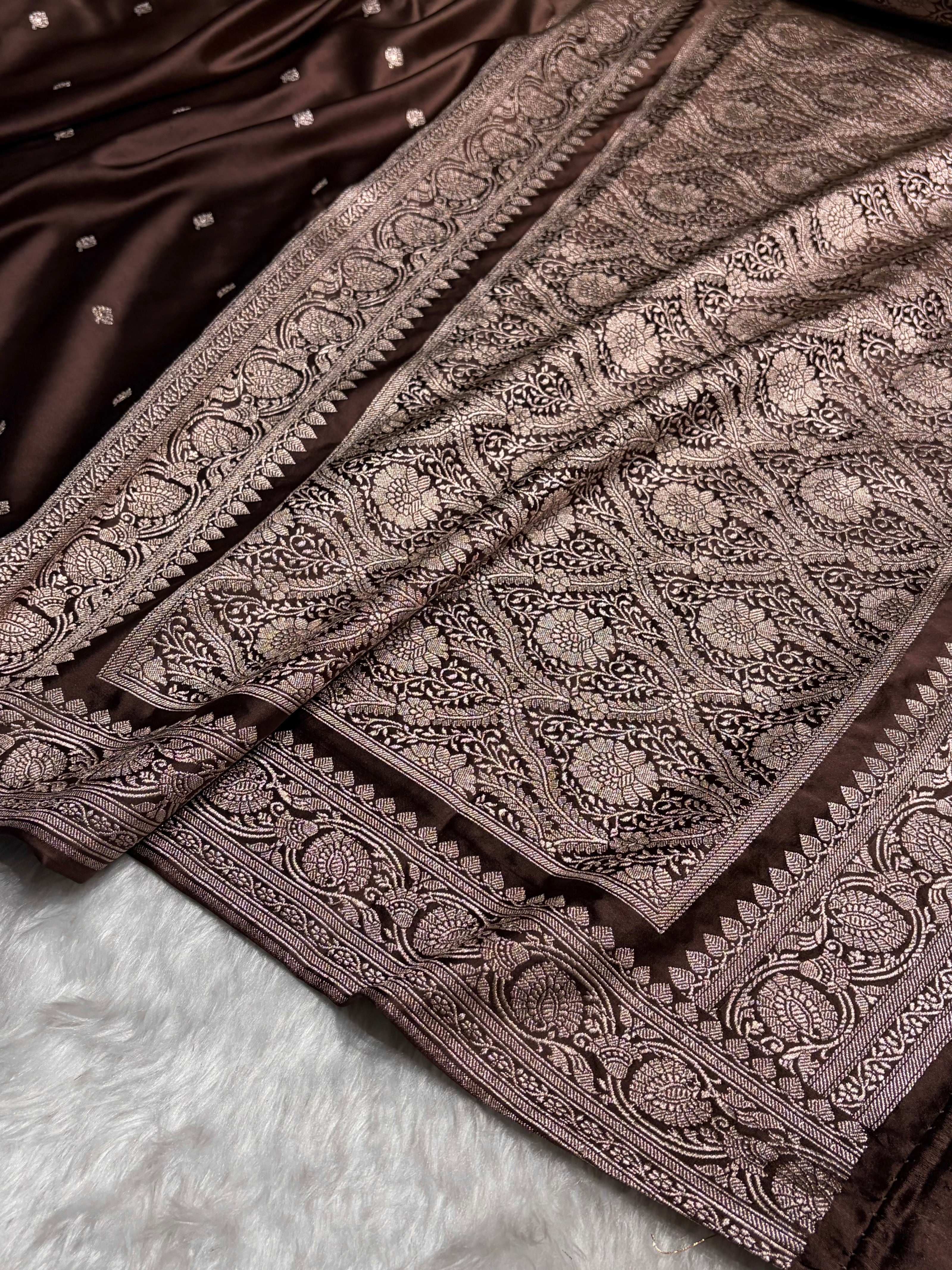 Ombre Light Chocolate Booti Mashru Silk Saree MS10