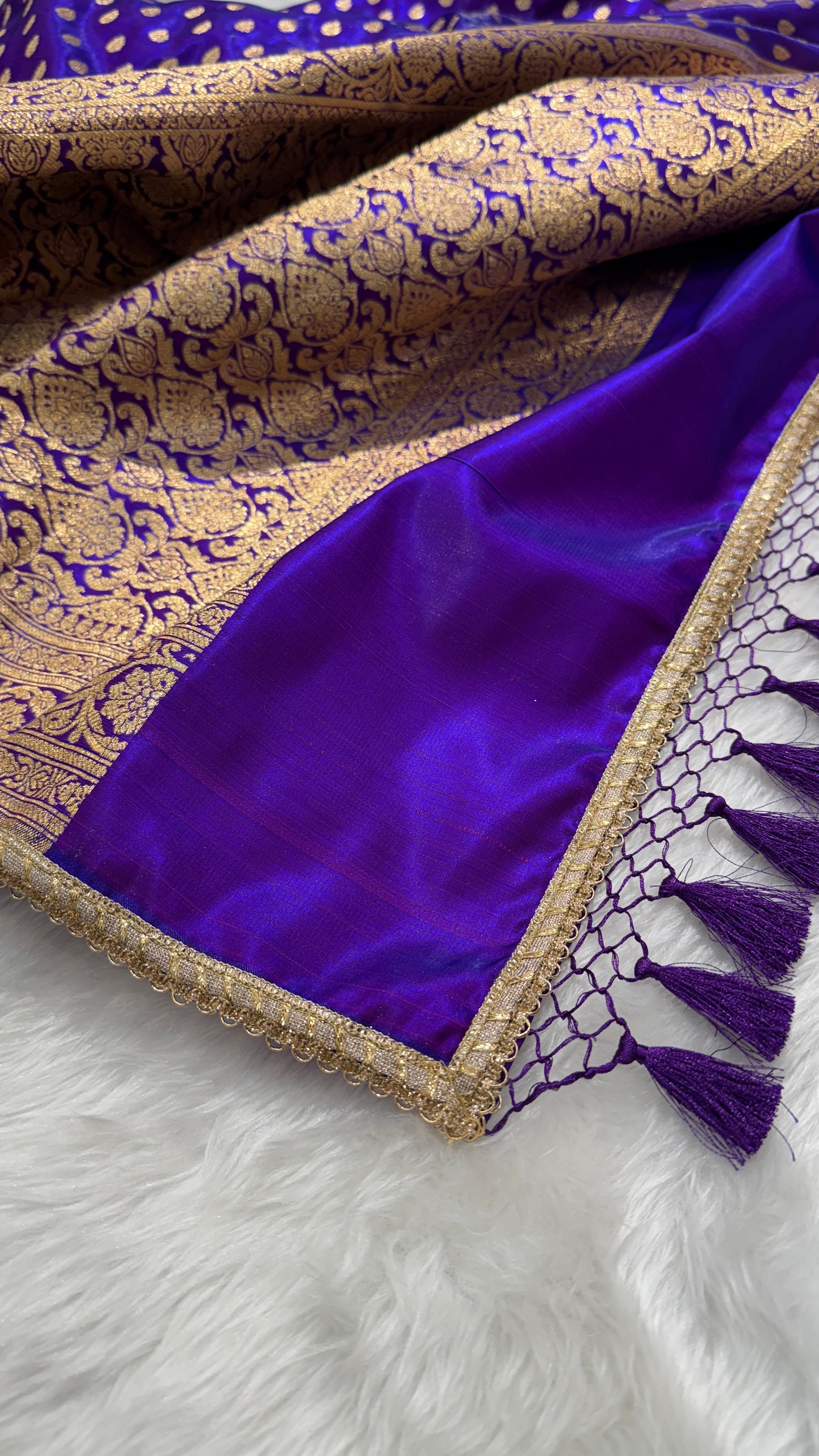 Purple Shades Satin Silk Banarasi Saree with Allover Booti Motifs SSGP01