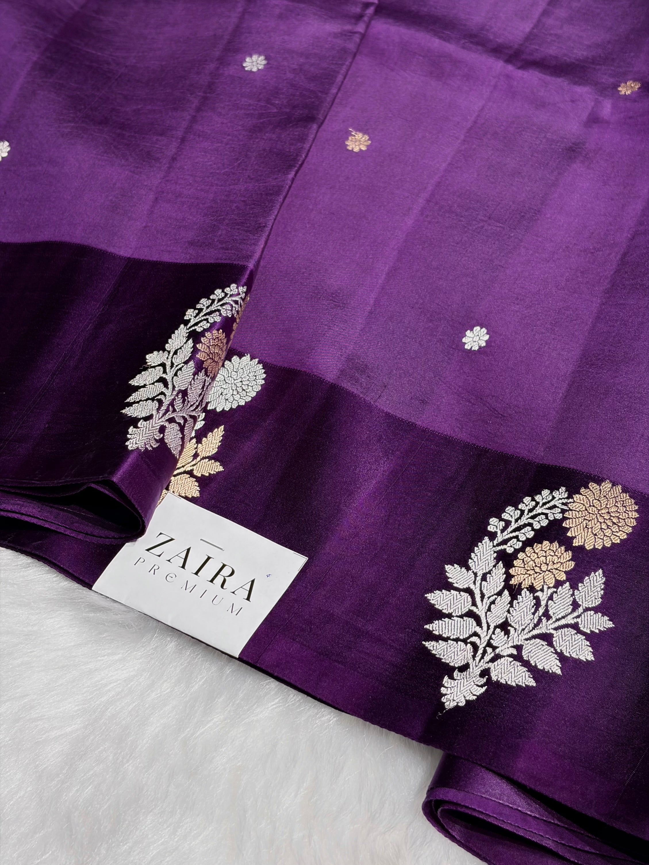 Purple Shade Handwoven Kaduwa Pure Katan Raw Mango Silk RM-05